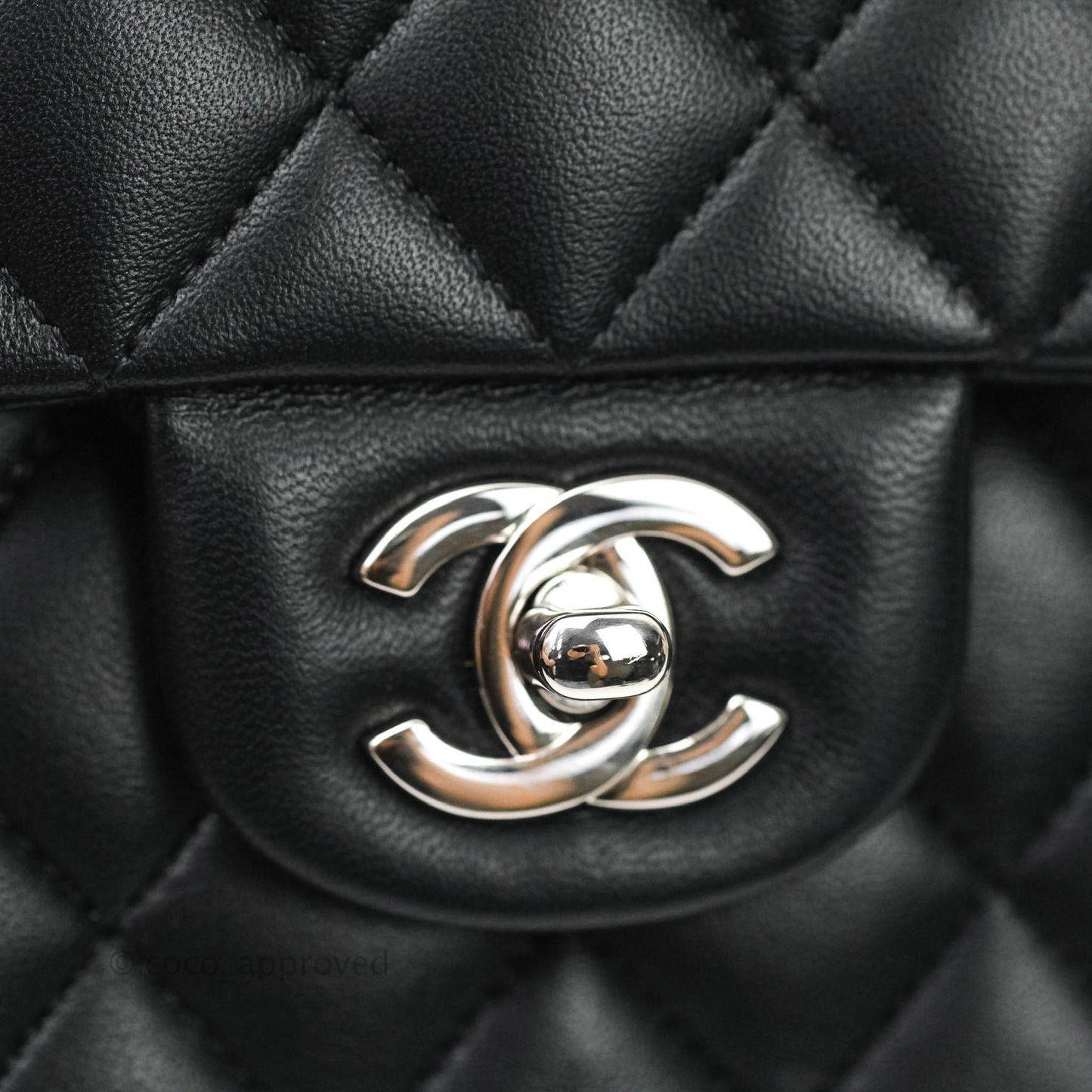 Chanel Classic M/L Medium Double Flap Bag Black Lambskin Silver Hardware