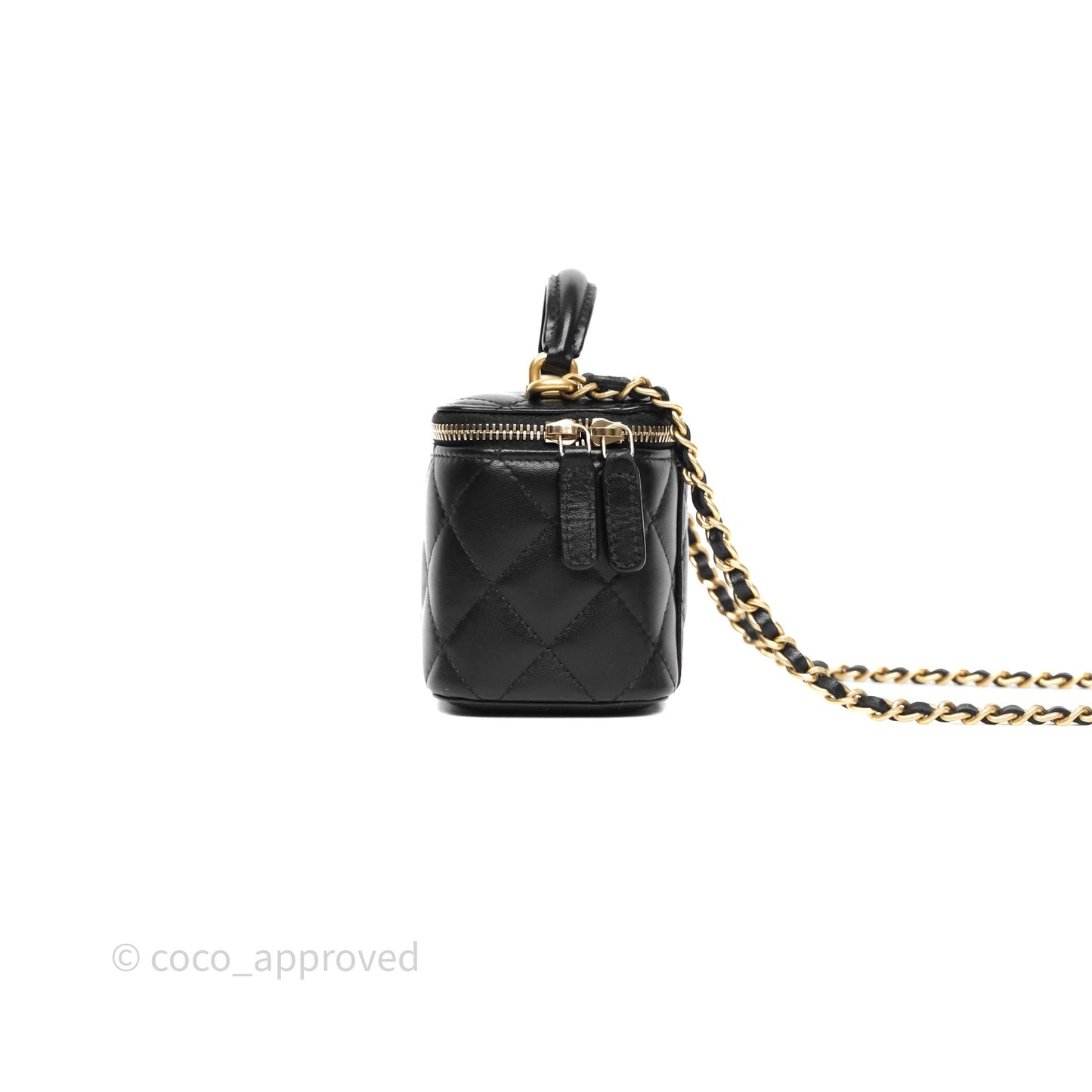 Chanel Mini Top Handle Vanity With Chain Black Lambskin Aged Gold Hardware