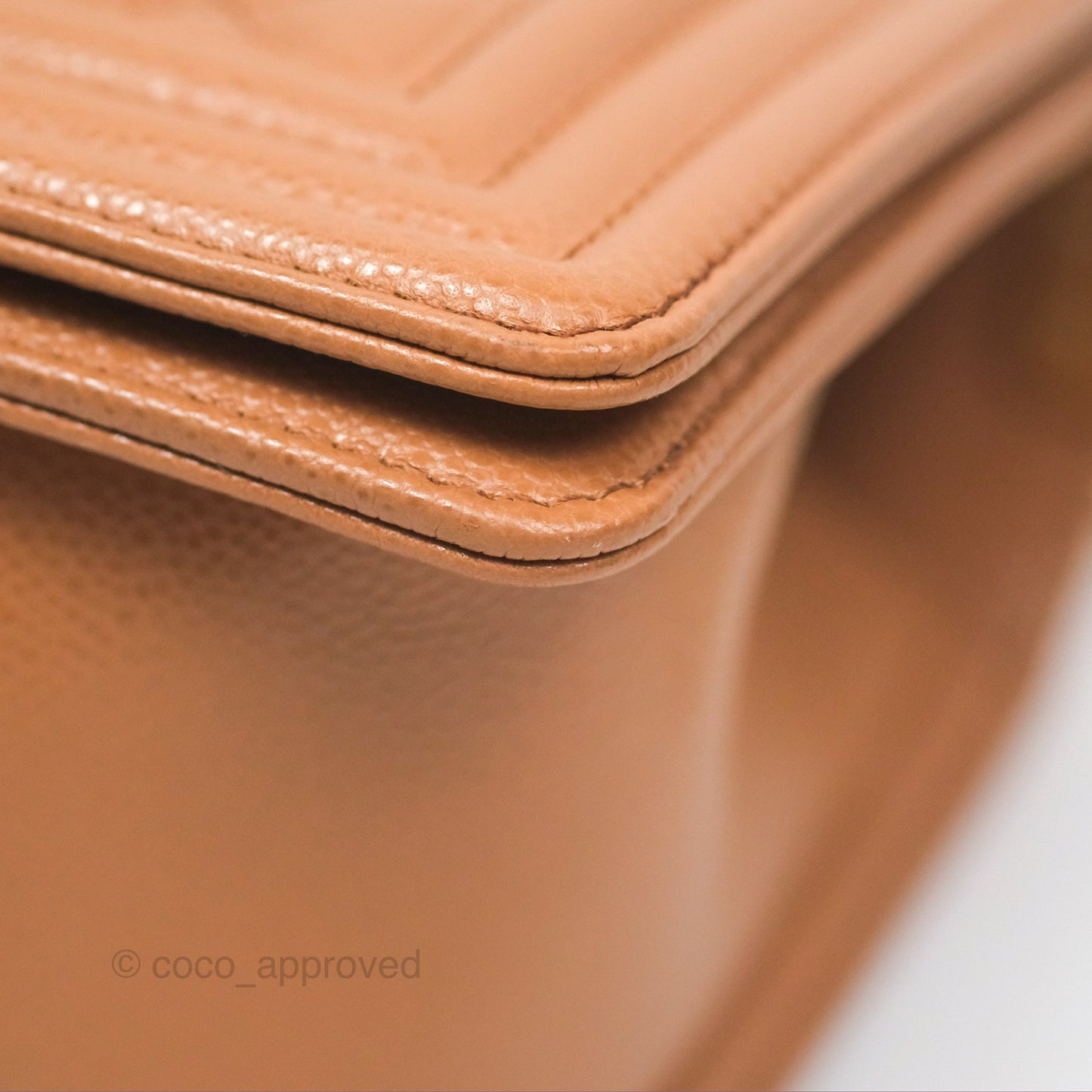 Chanel Quilted Medium Boy Dark Caramel Beige Caviar Gold Hardware