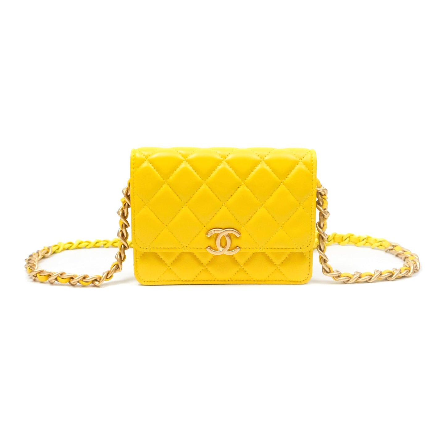 Chanel Lacquered Chain Mini WOC Yellow Lambskin