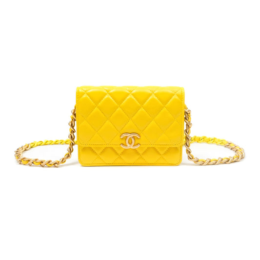 Chanel Lacquered Chain Mini WOC Yellow Lambskin
