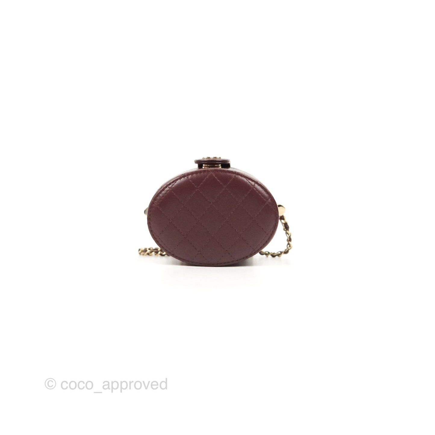 Chanel Quilted Round Vanity Clutch With Chain Burgundy Lambskin Gold Hardware