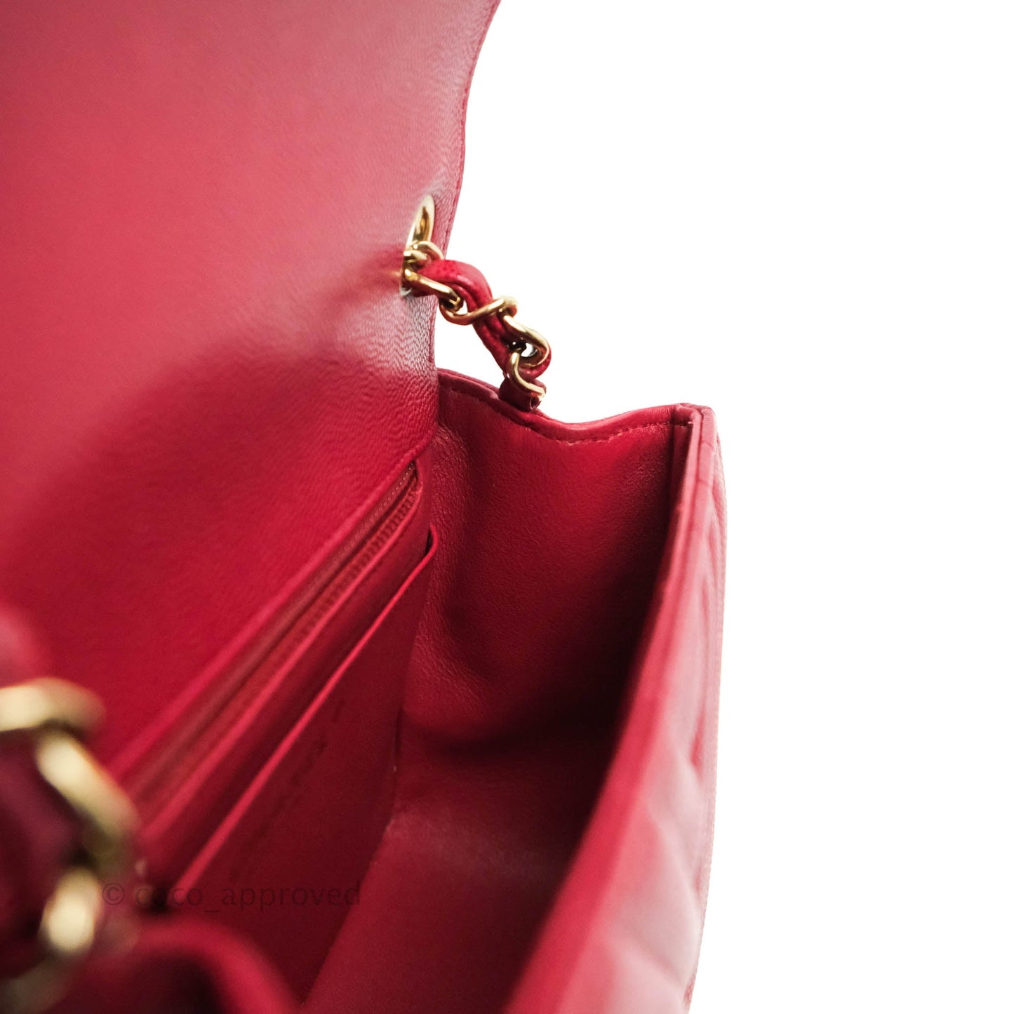 Chanel Mini Square Chevron Rosy Red Caviar Gold Hardware 18B