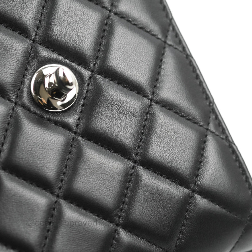Chanel Classic Quilted Phone Holder Black Lambskin Silver Hardware
