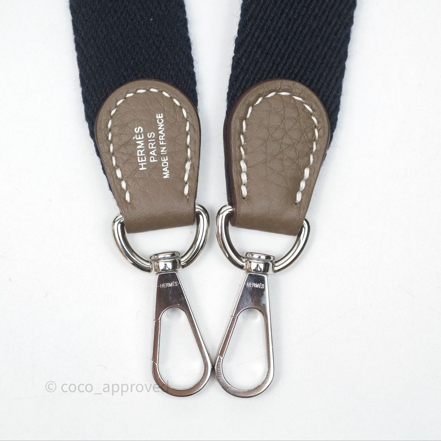 Hermès Mini Evelyne 16 Etoupe 18 Clemence Palladium Hardware with Bleu Indigo Strap