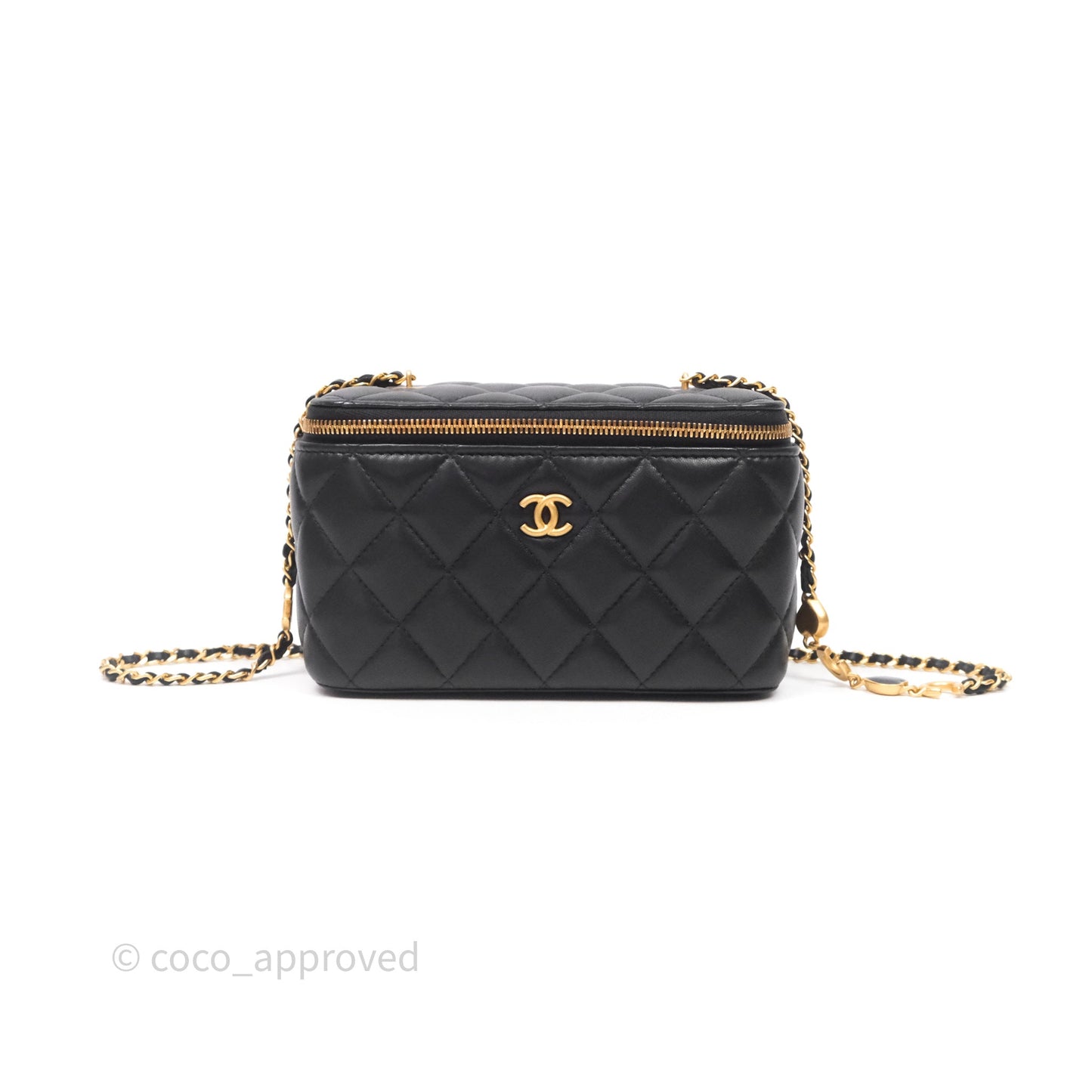 Chanel Vanity With COCO Heart Chain Black Lambskin Aged Gold Hardware