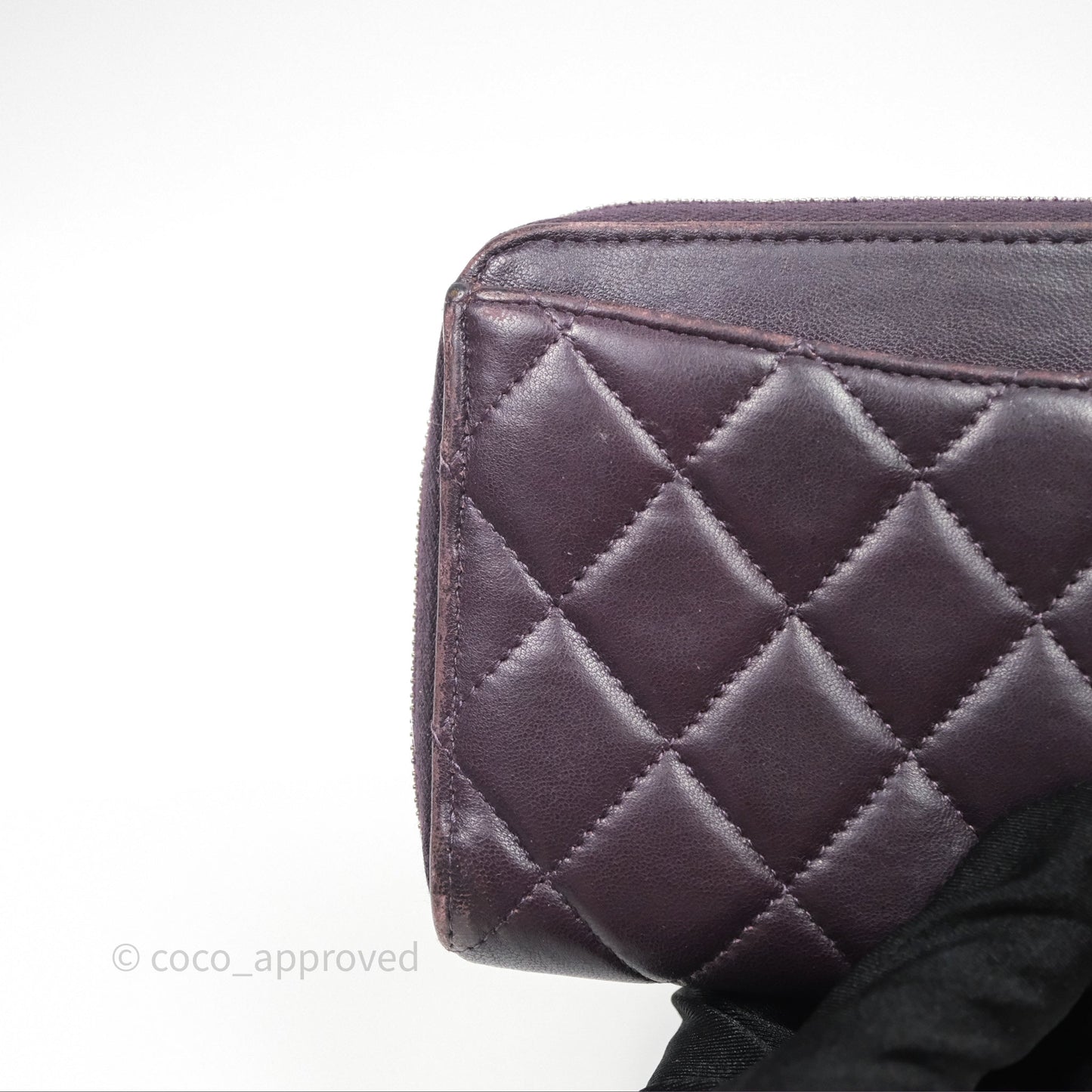 Chanel Classic Zipped Long Wallet Dark Purple Lambskin Silver Hardware
