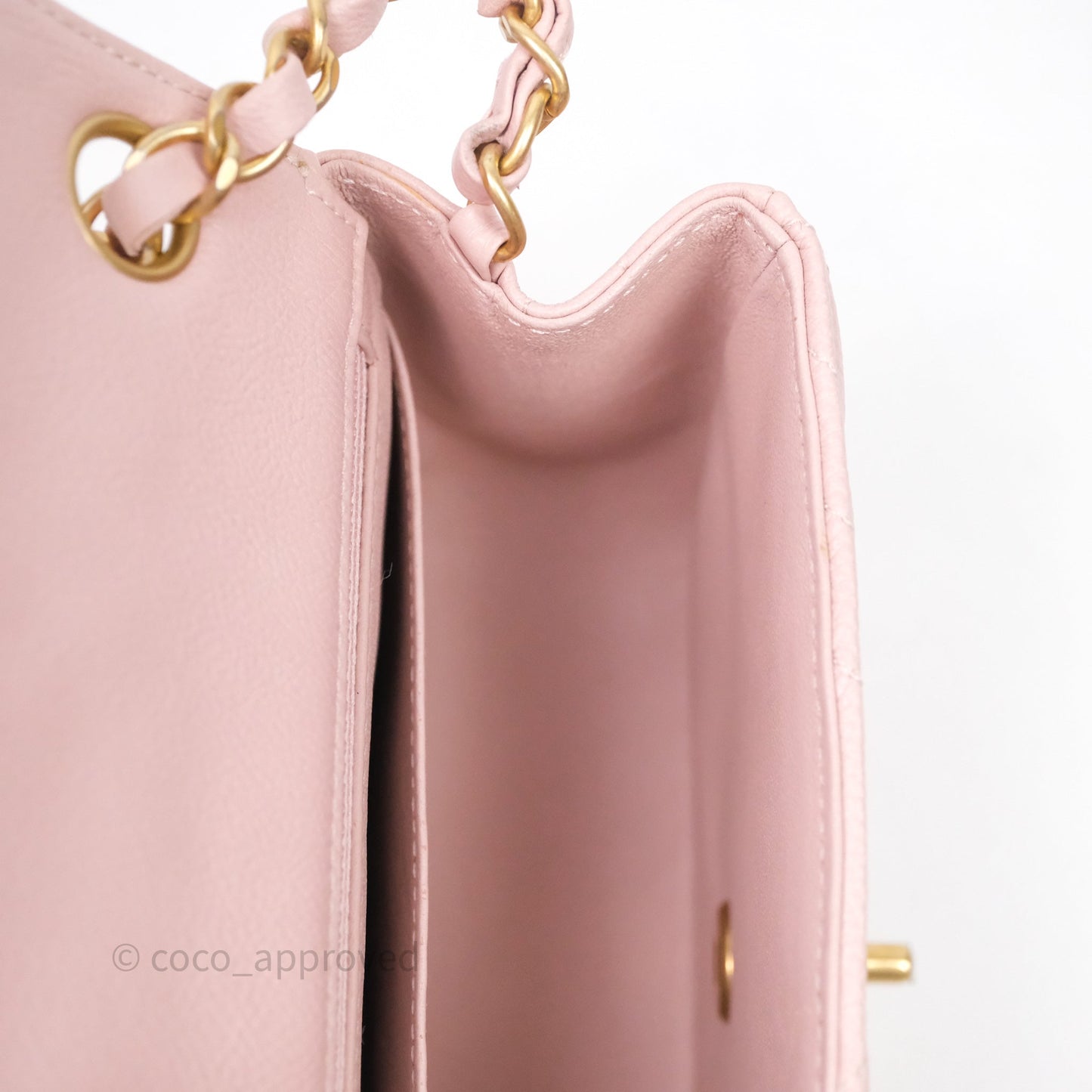 Chanel Mini Square Chevron Pink Calfskin Aged Gold Hardware