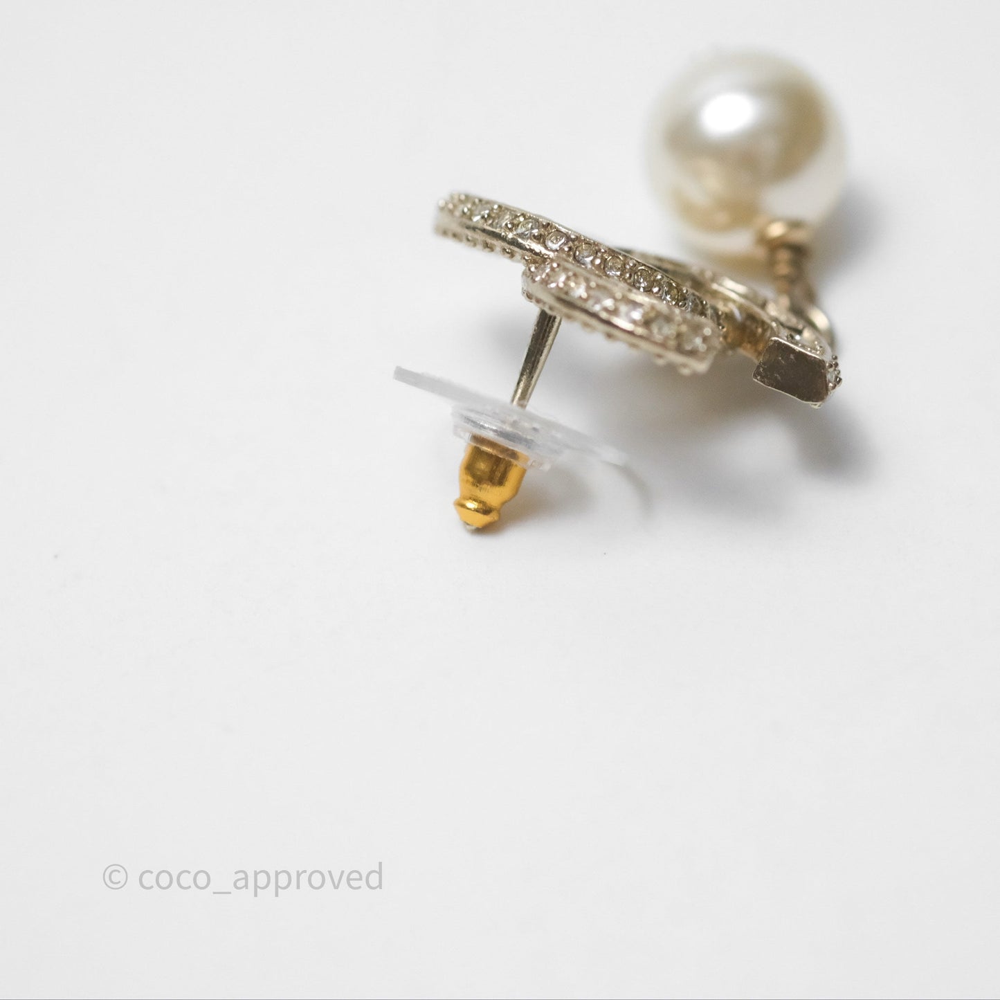 Chanel CC Crystals Pearl Drop Earrings Gold Tone 19V