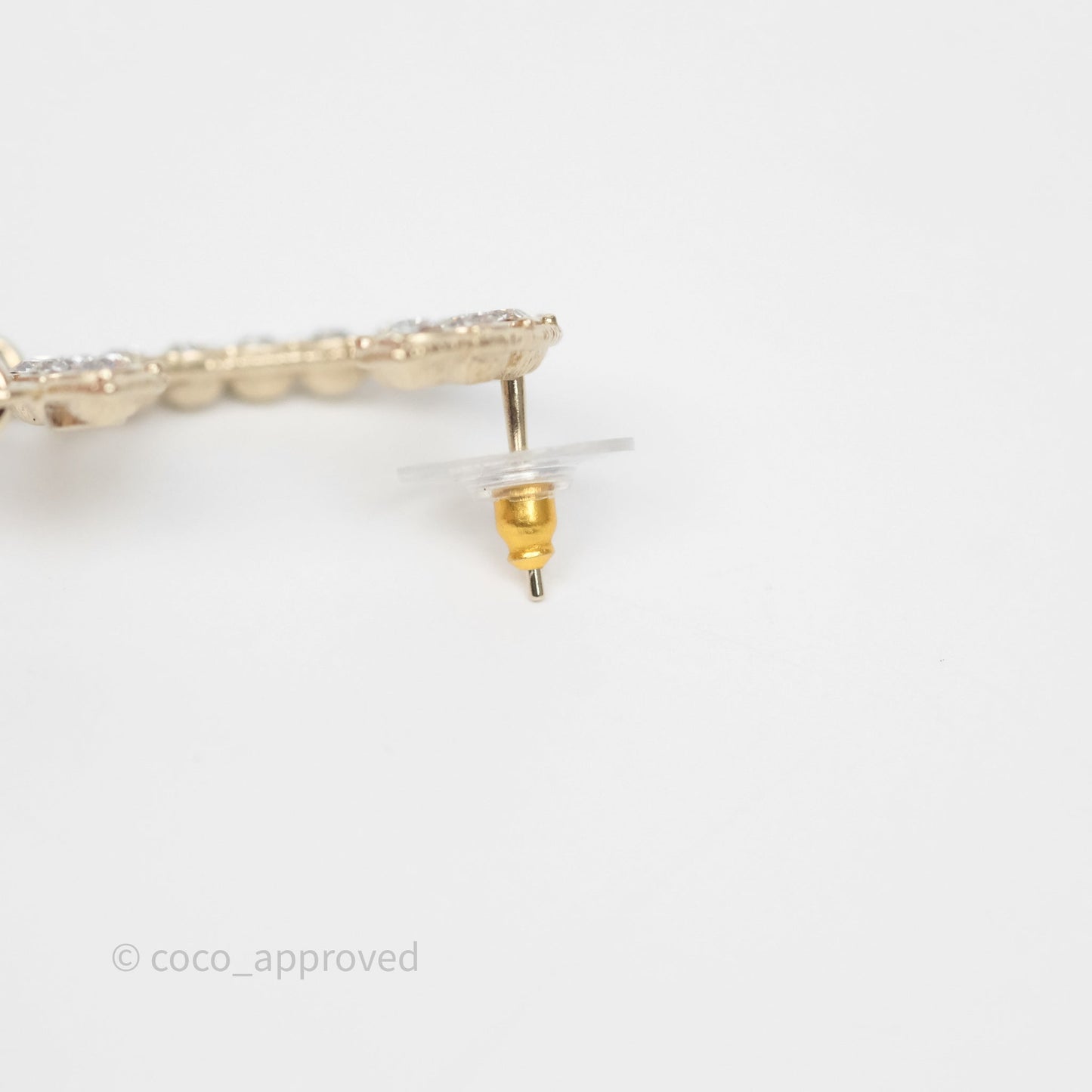Chanel Crystal Cha-Nel Logo Drop Earrings Gold Tone 20V