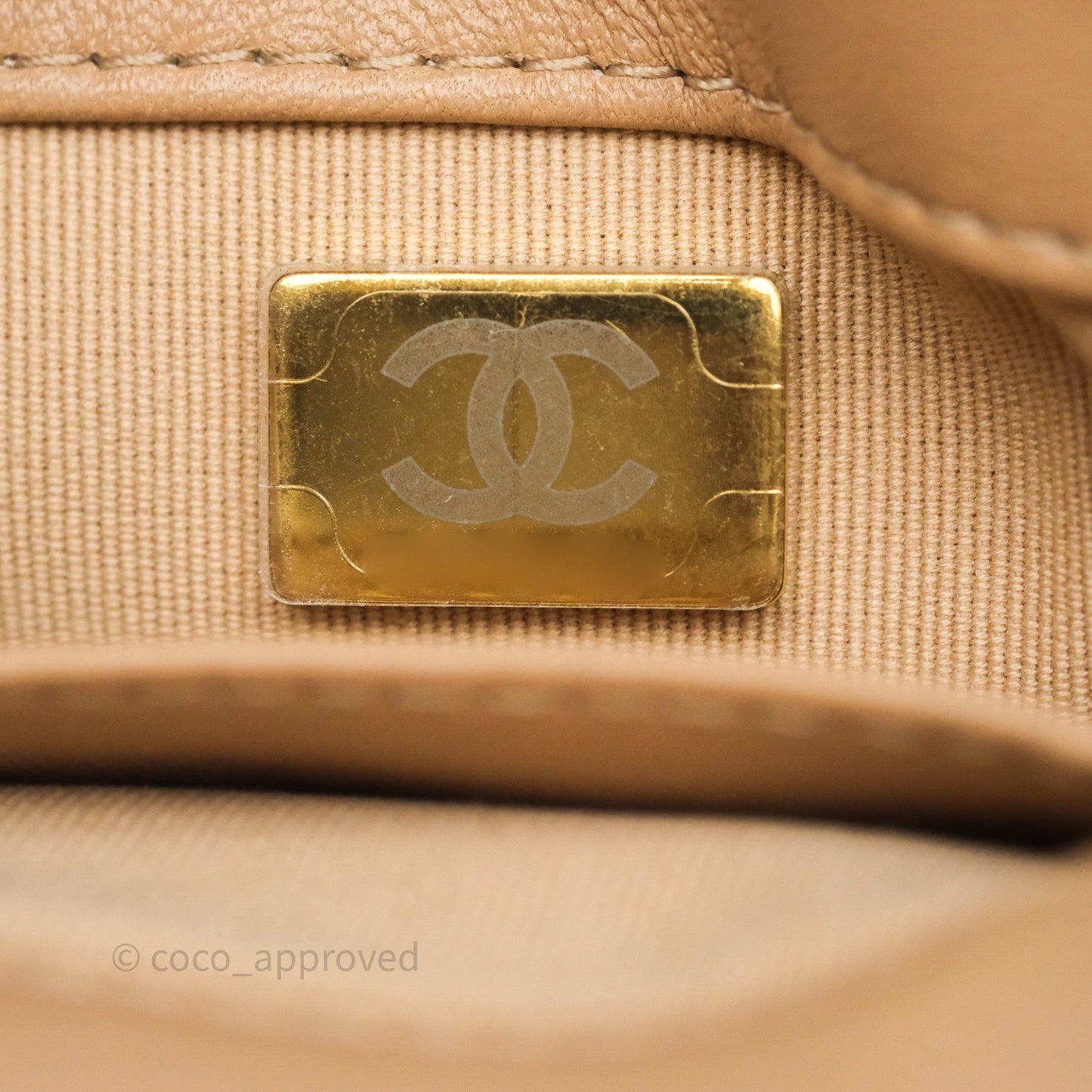 Chanel Mini CC Funky Town Flap Quilted Beige Lambskin Aged Gold Hardware