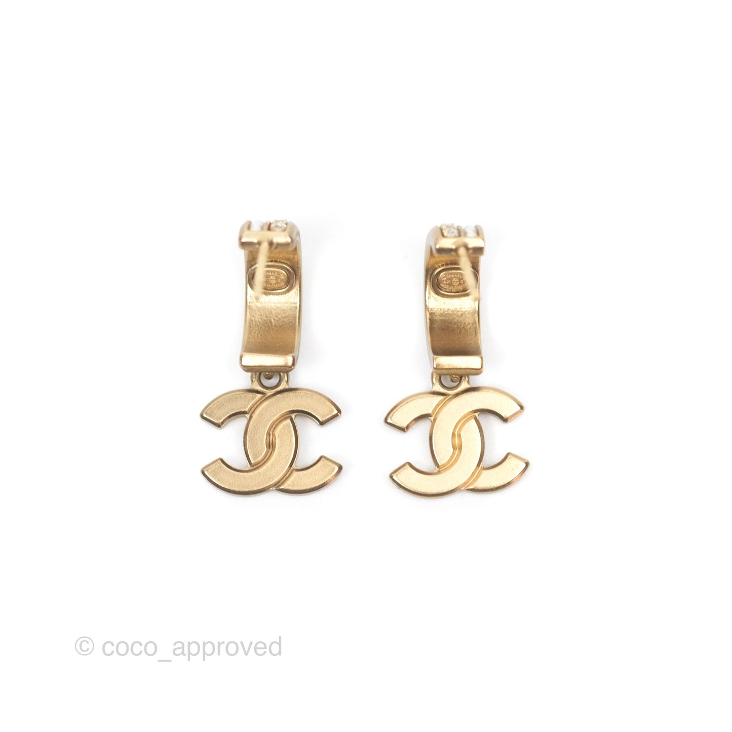 Chanel CC Crystal Pearl Hoop Earrings Gold Tone 21C