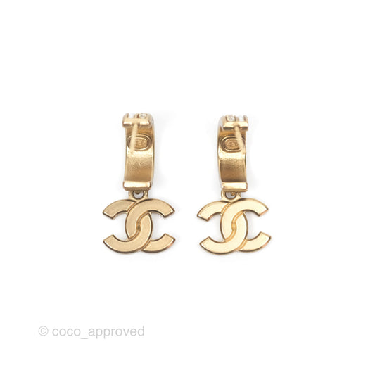 Chanel CC Crystal Pearl Hoop Earrings Gold Tone 21C