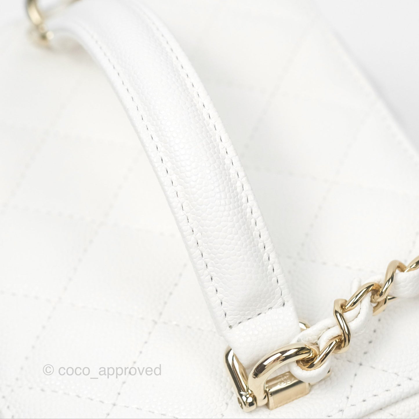 Chanel Quilted Top Handle Vanity Case White Caviar Gold Hardware