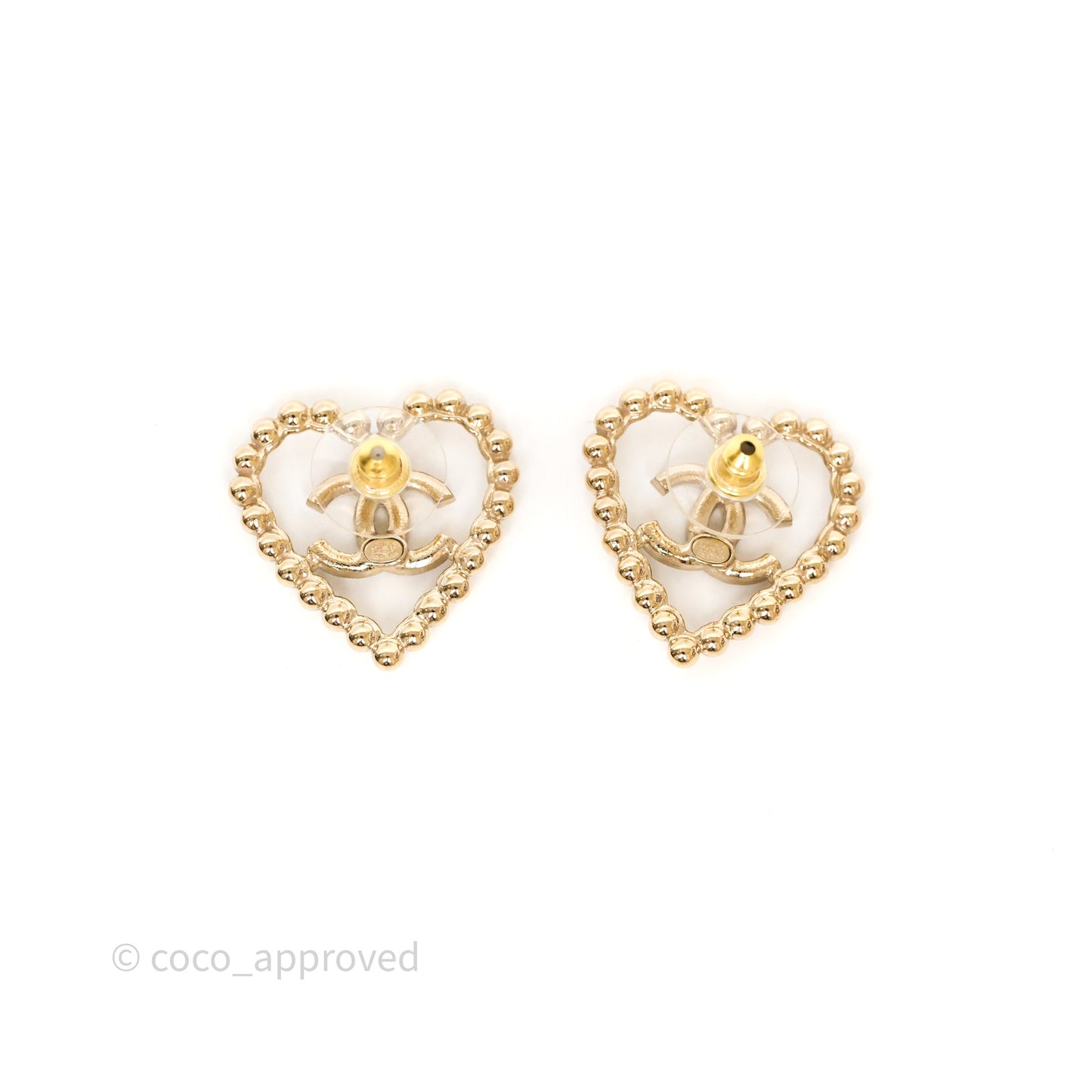 Chanel Crystal and Gold Metal CC Heart Earrings 25P
