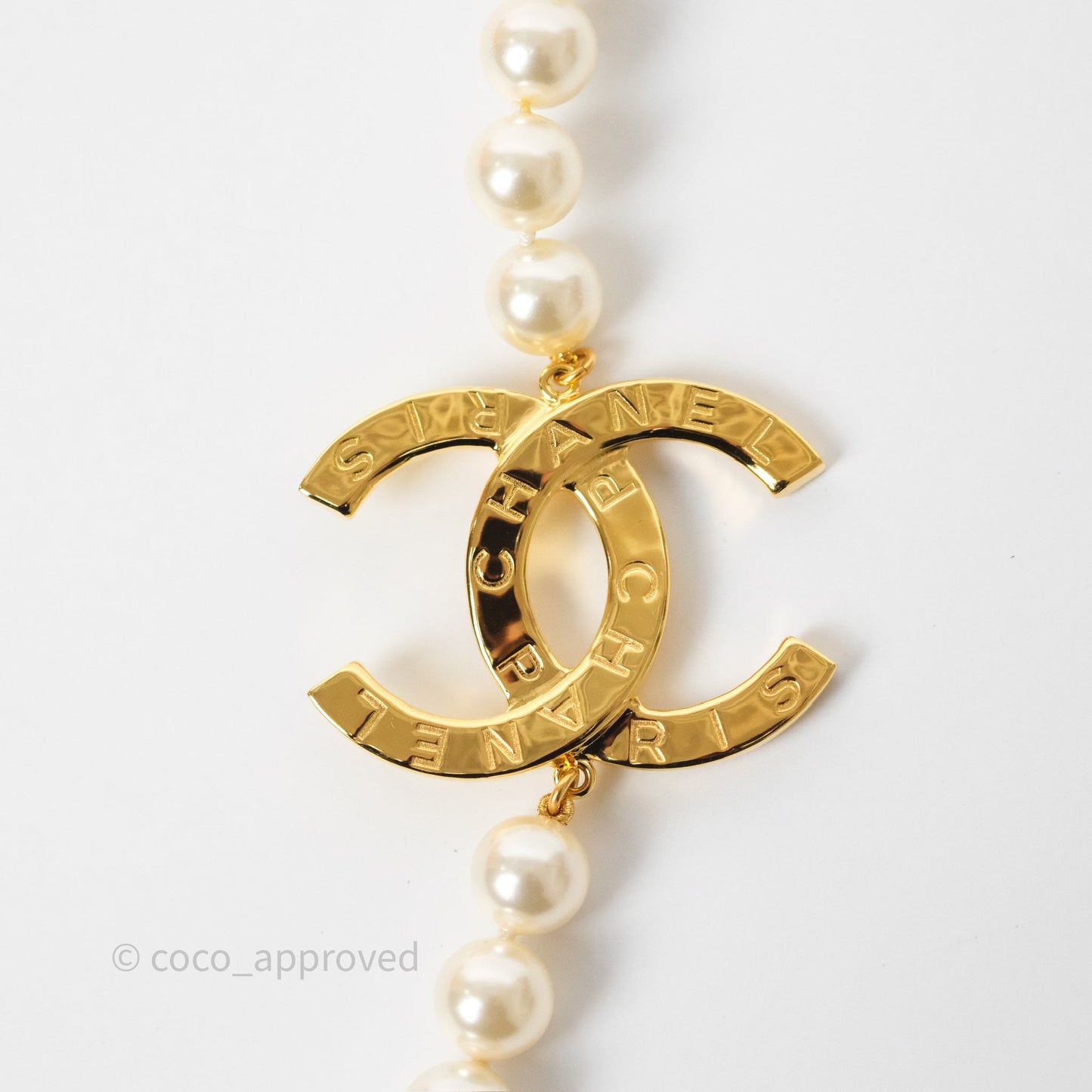 Chanel CC Pearl Long Necklace Gold Tone 20A