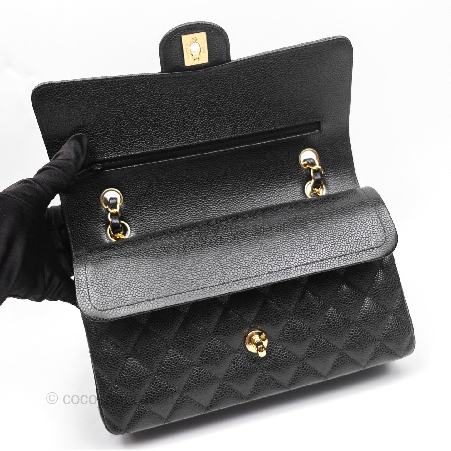 Chanel Classic M/L Medium Flap Quilted Black Caviar Gold Hardware