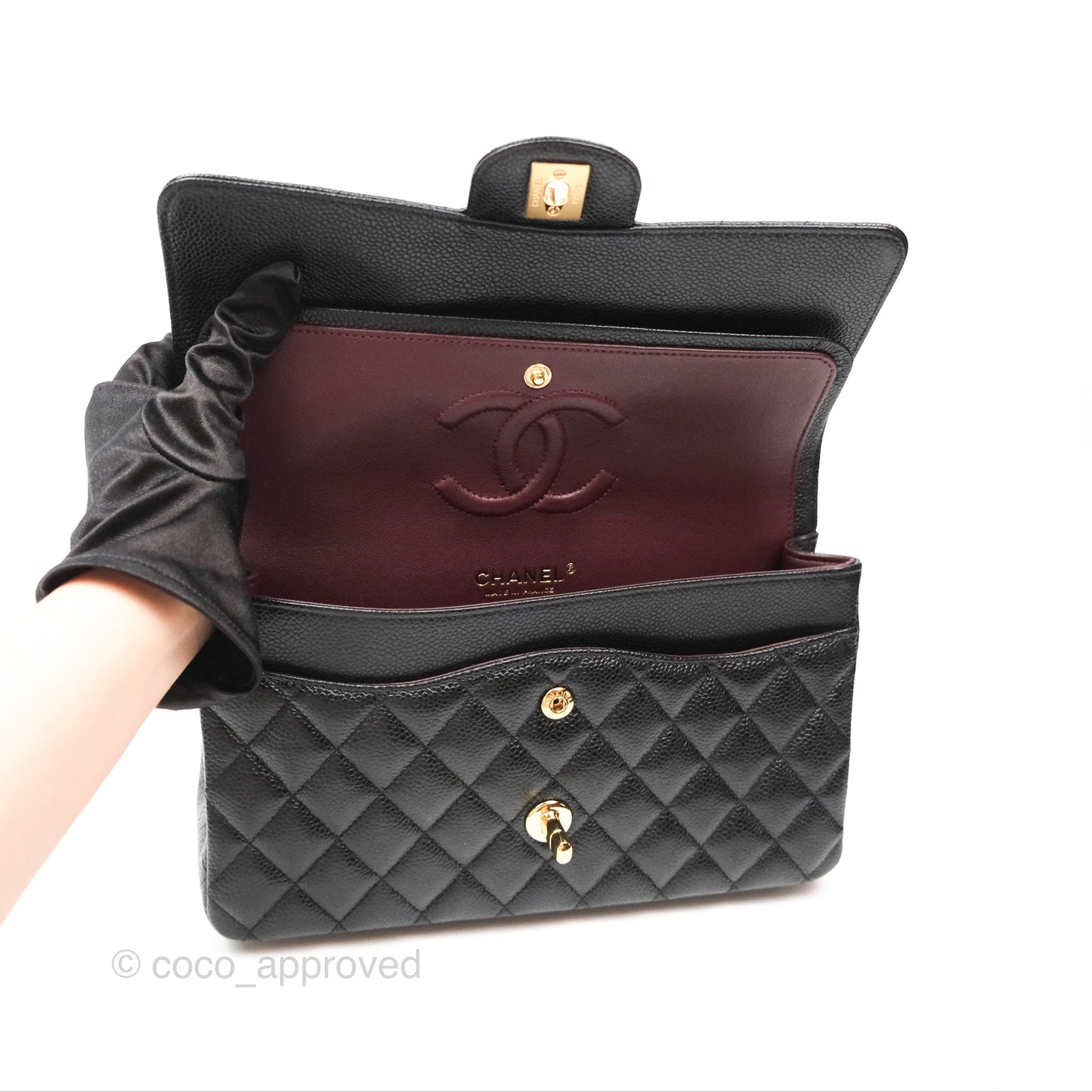 Chanel Classic M/L Medium Flap Quilted Black Caviar Gold Hardware