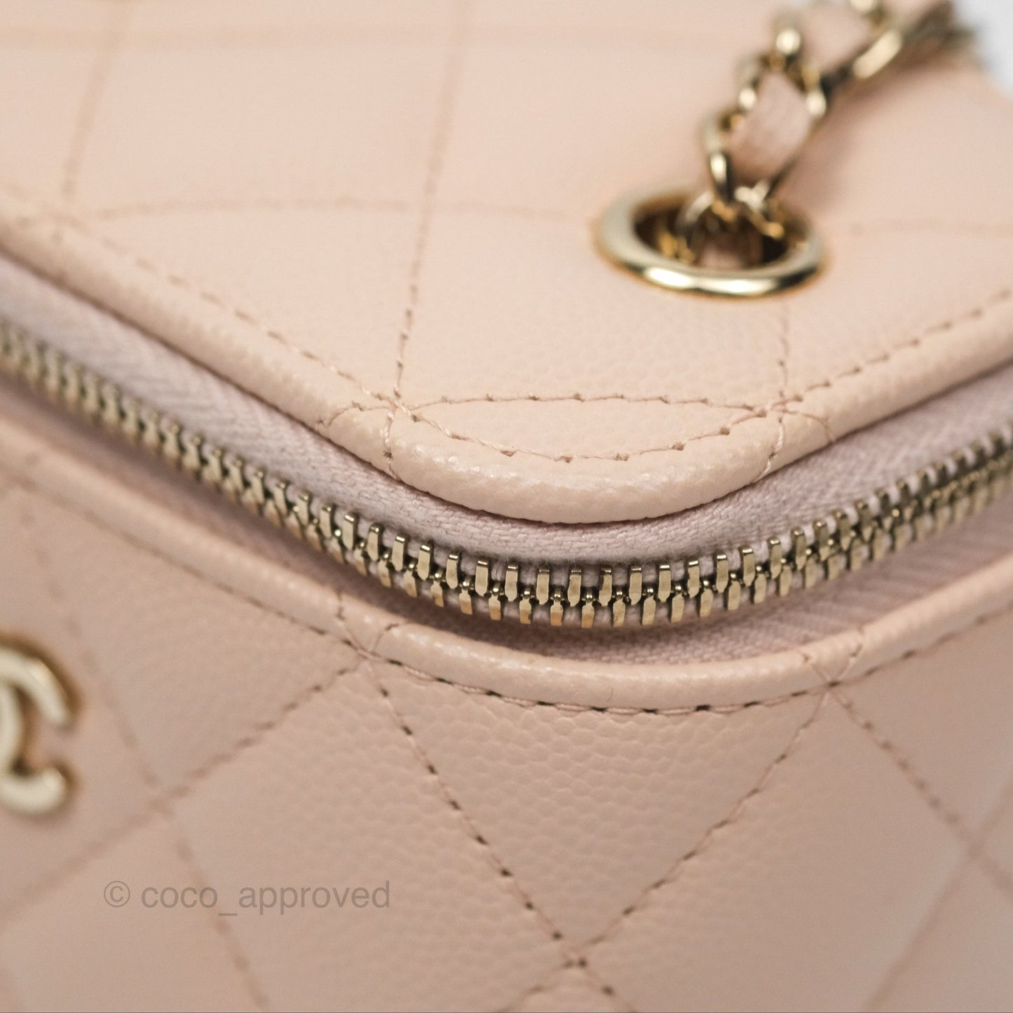 Chanel Mini Vanity With Chain Beige Pink Caviar Gold Hardware