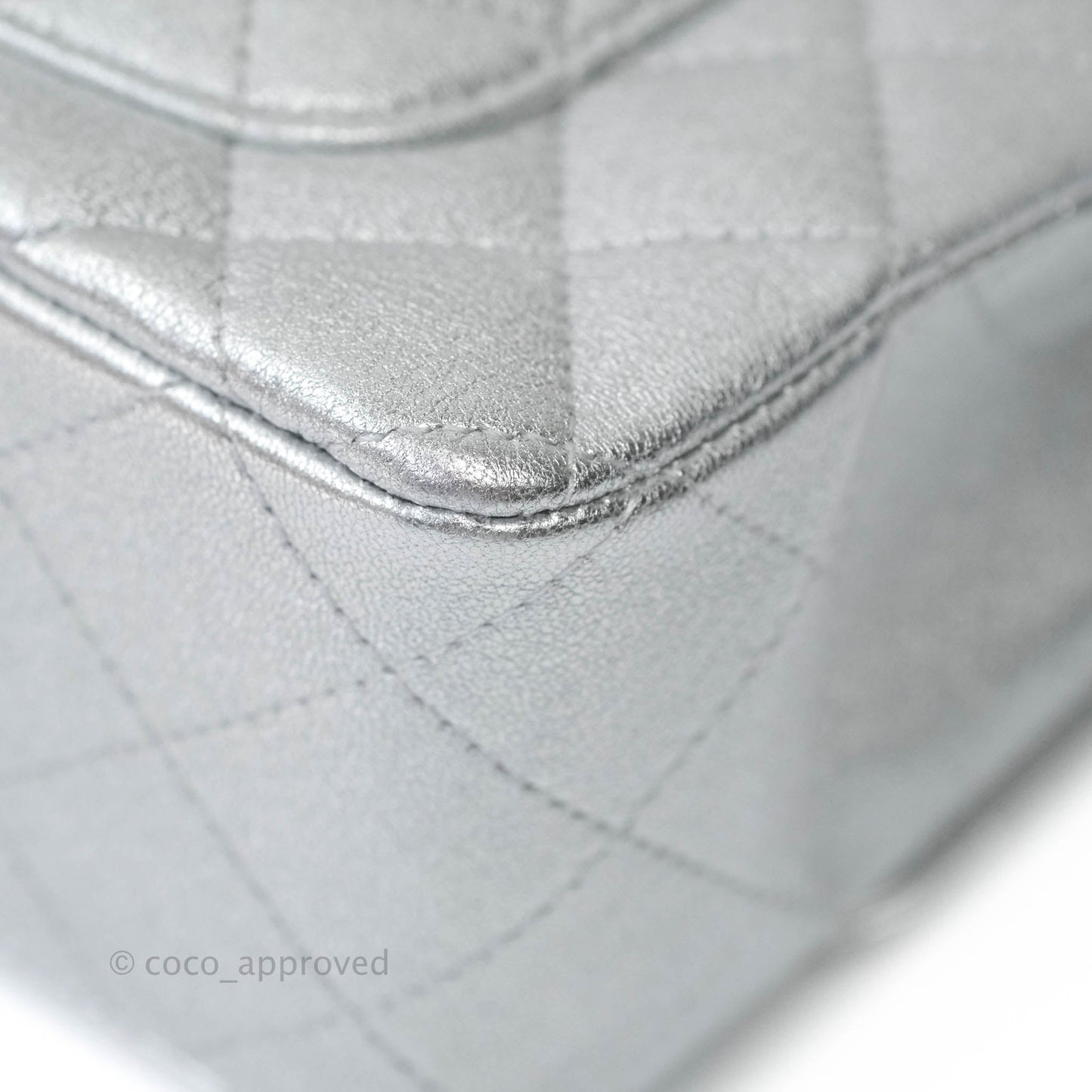 Chanel Quilted Mini Rectangular Flap Metallic Silver Lambskin Silver Hardware