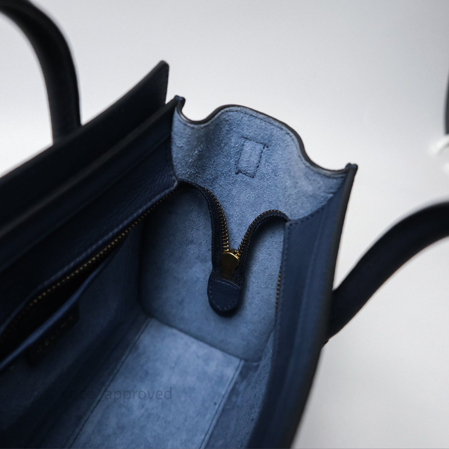 Celine Nano Luggage Handbag Navy Grained Calfskin Gold Hardware