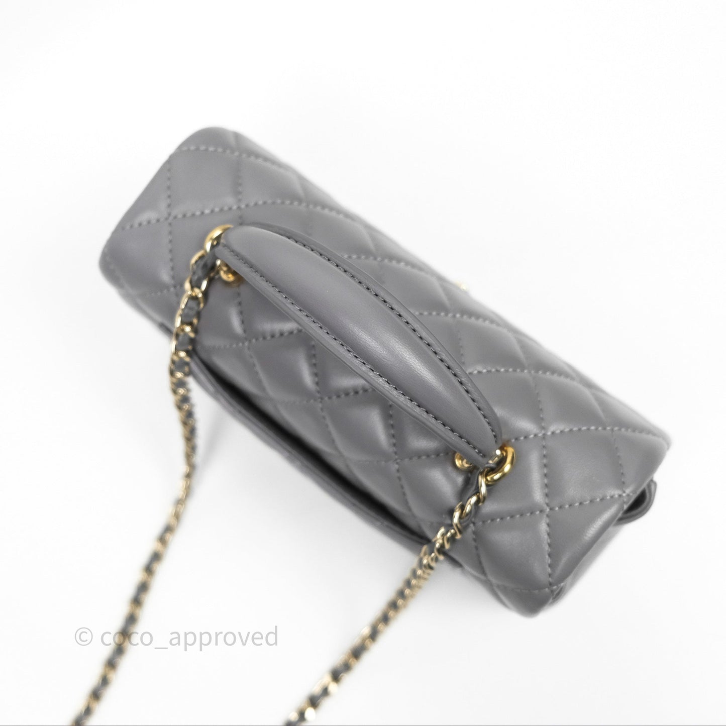Chanel Top Handle Mini Rectangular Flap Grey Lambskin Gold Hardware