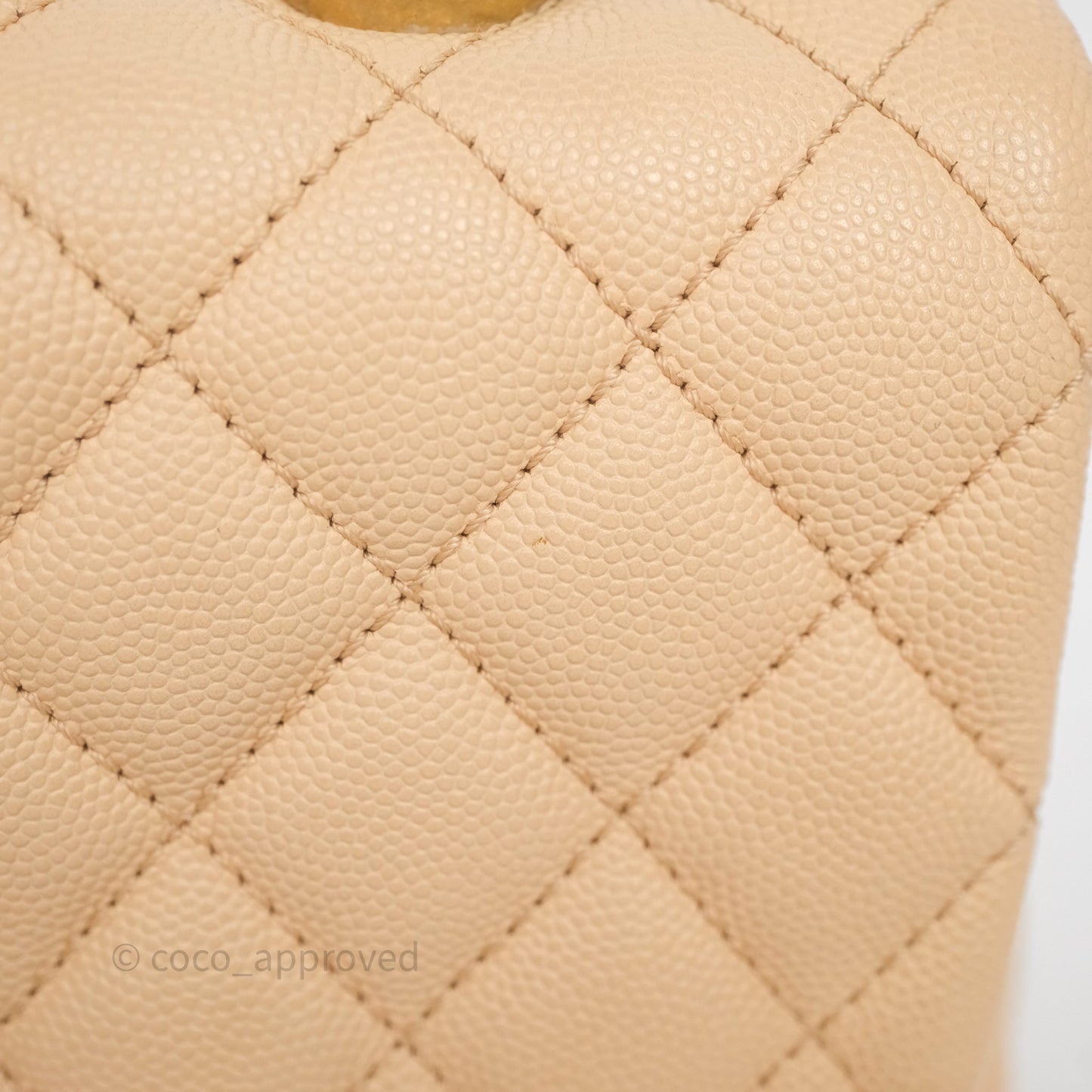 Chanel Small Coco Handle Quilted Beige Caviar Aged Gold Hardware