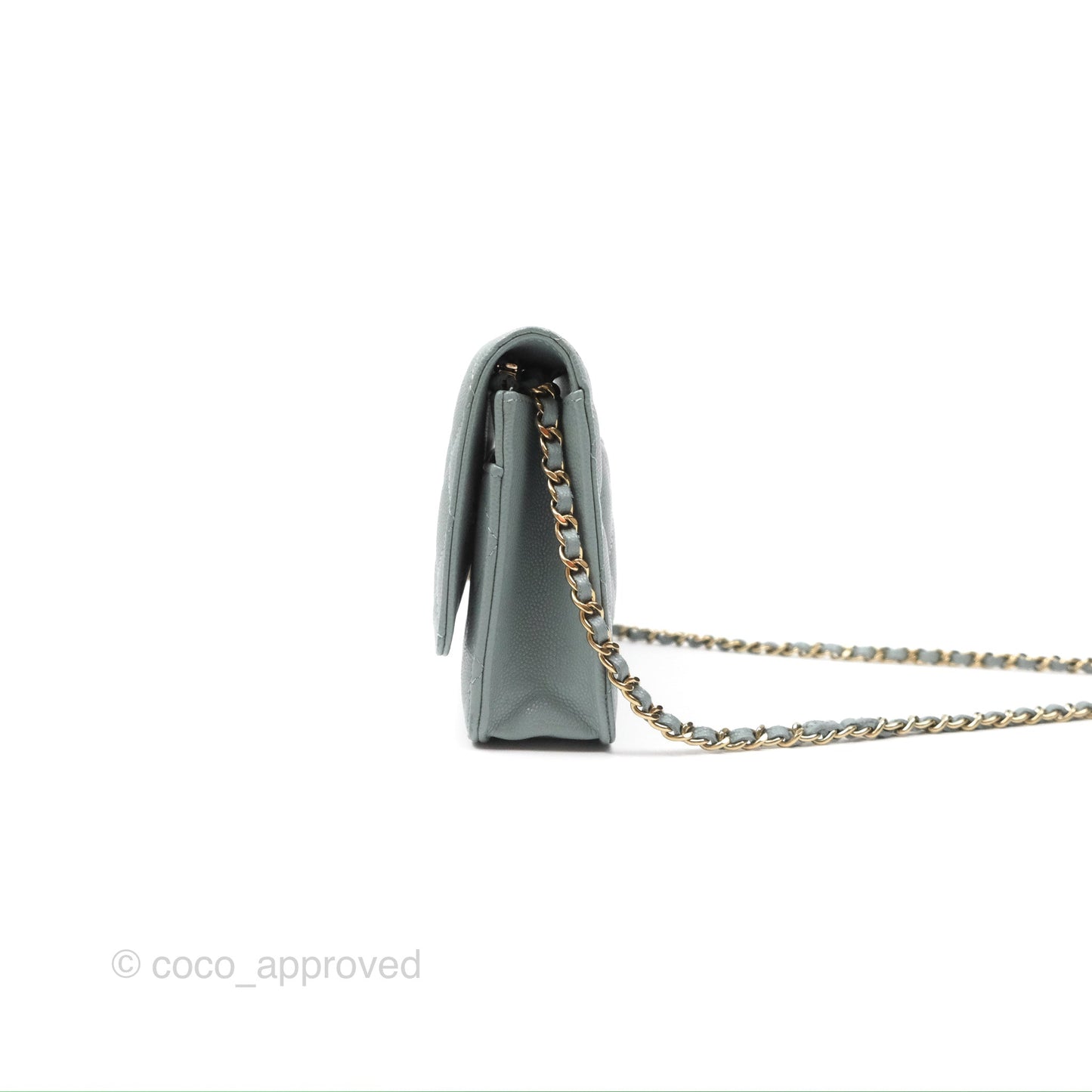 Chanel Quilted Classic Wallet on Chain WOC Green Caviar Silver Hardware