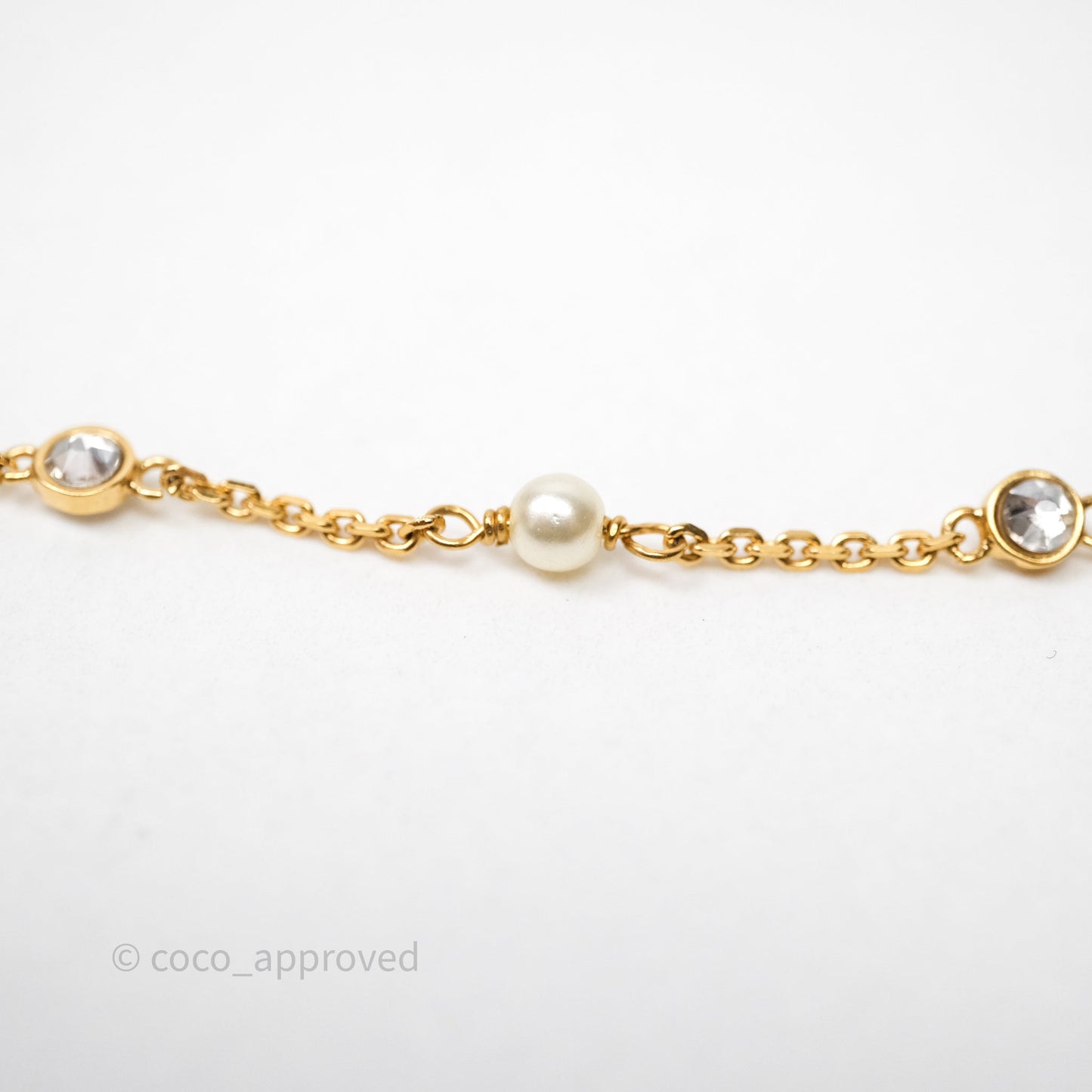Christian Dior Metal Crystal Pearl CD Bracelet Gold Tone