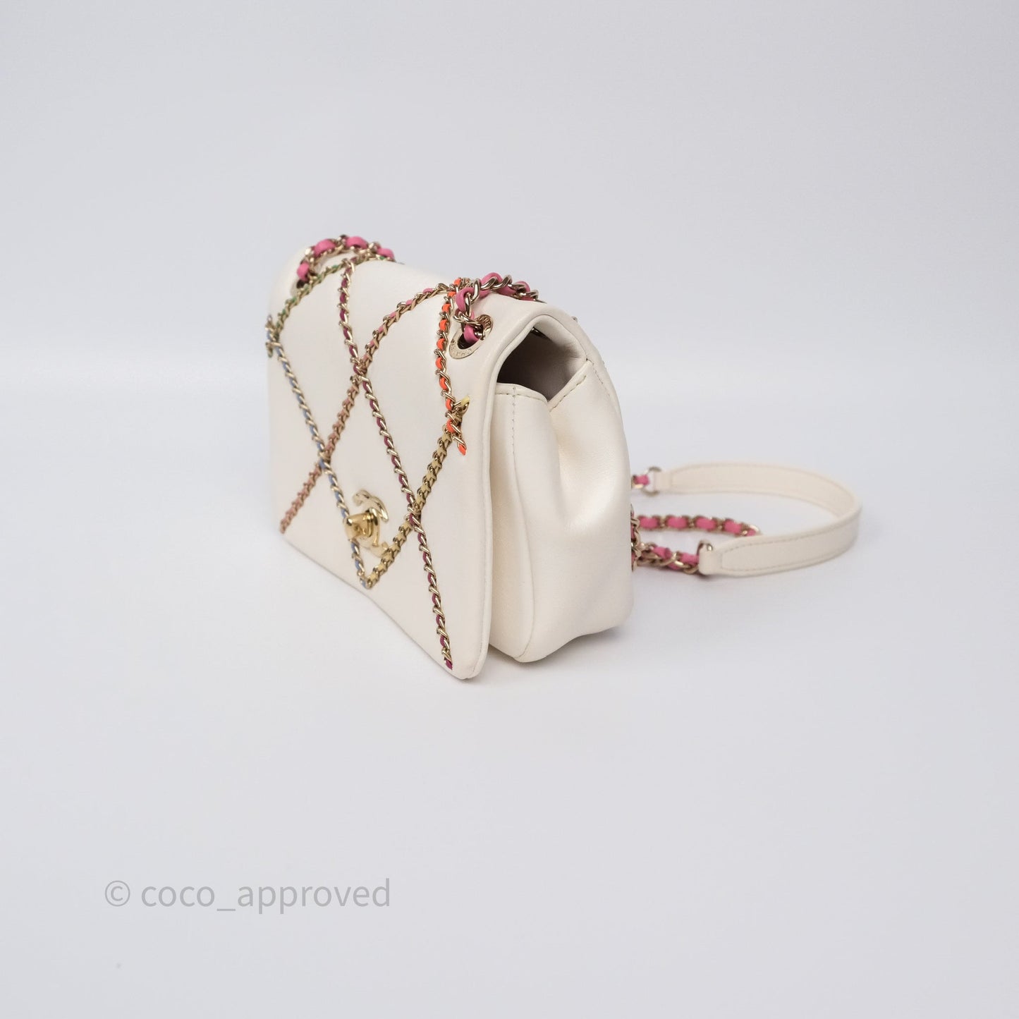 Chanel Small Entwined Chain Flap White Lambskin Gold Hardware