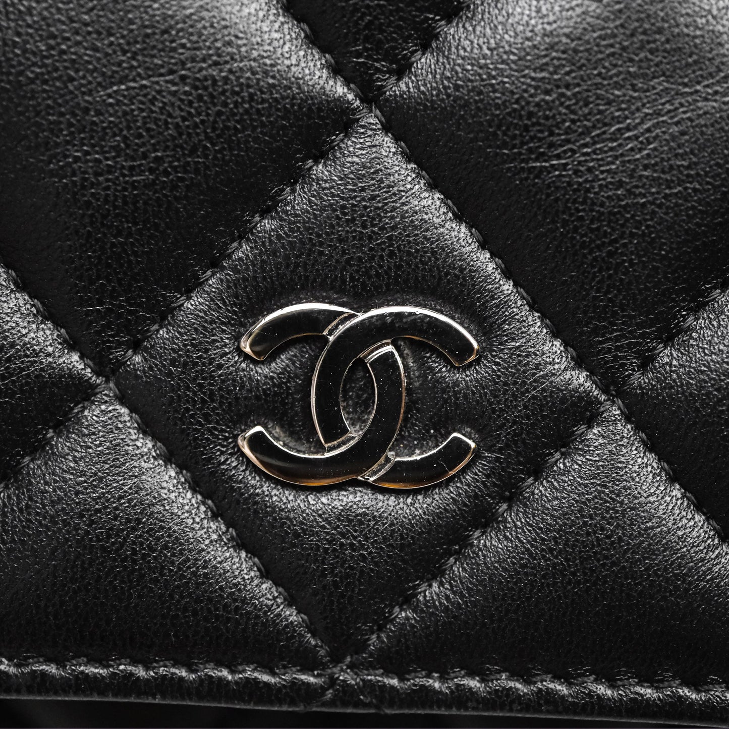 Chanel Quilted WOC Black Lambskin Silver Hardware
