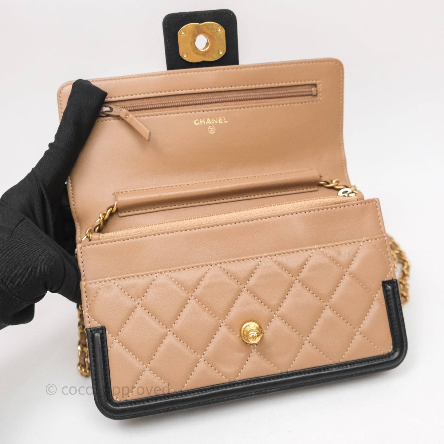 Chanel Quilted Medium Elegant CC Flap Beige Lambskin Gold Hardware