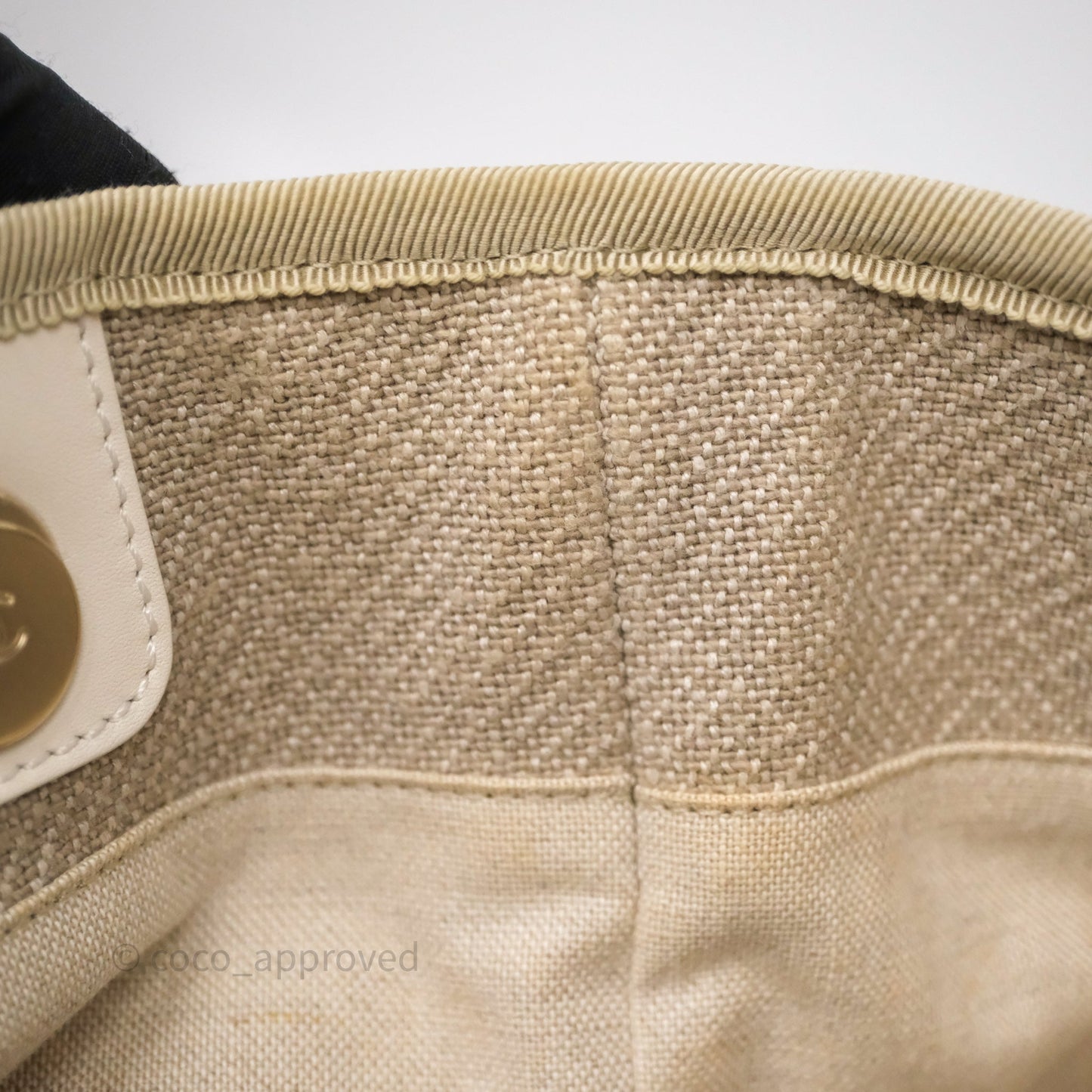 Chanel New Small Deauville Tote Beige Canvas Gold Hardware