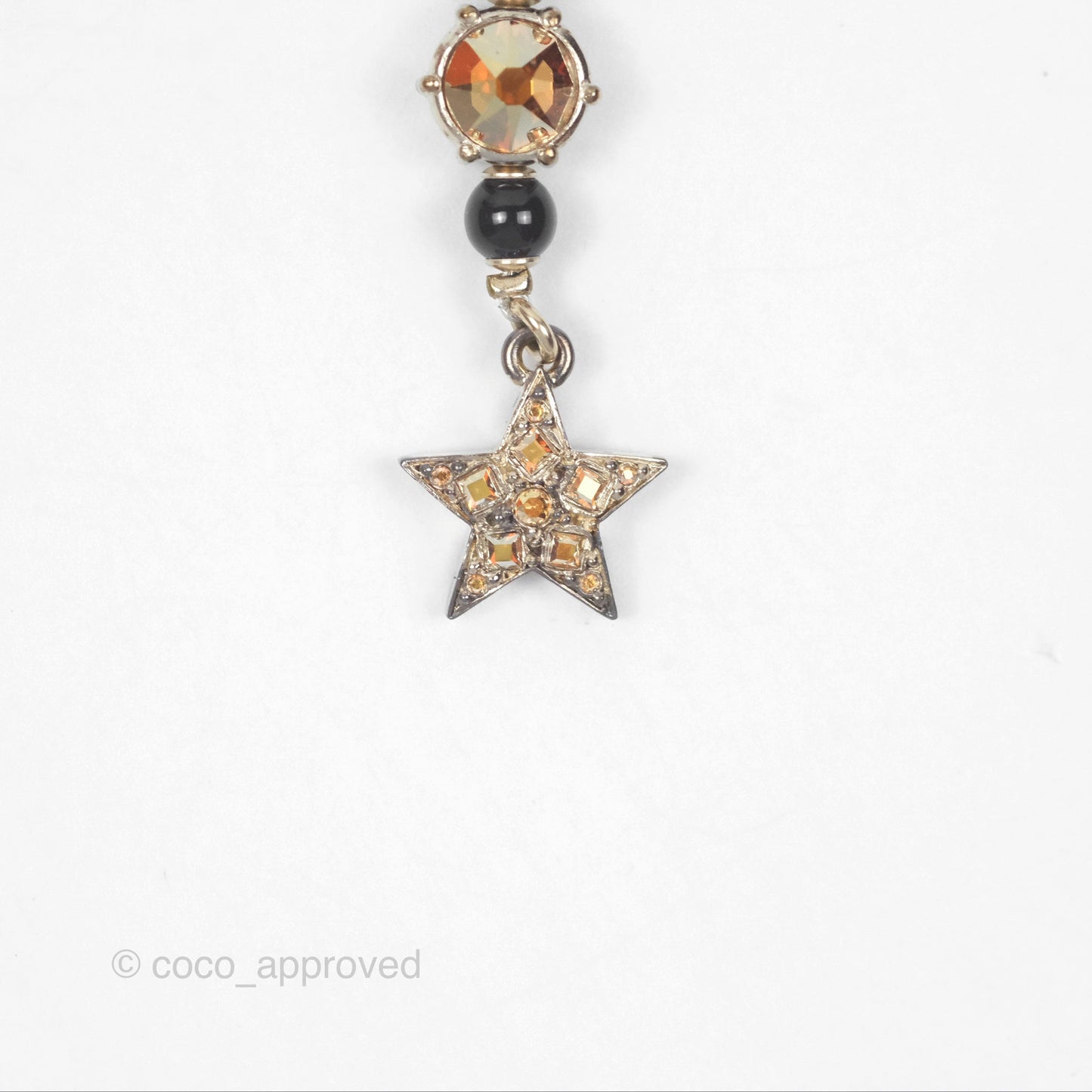Chanel Crystal CC Star Drop Necklace Gold Tone 21S