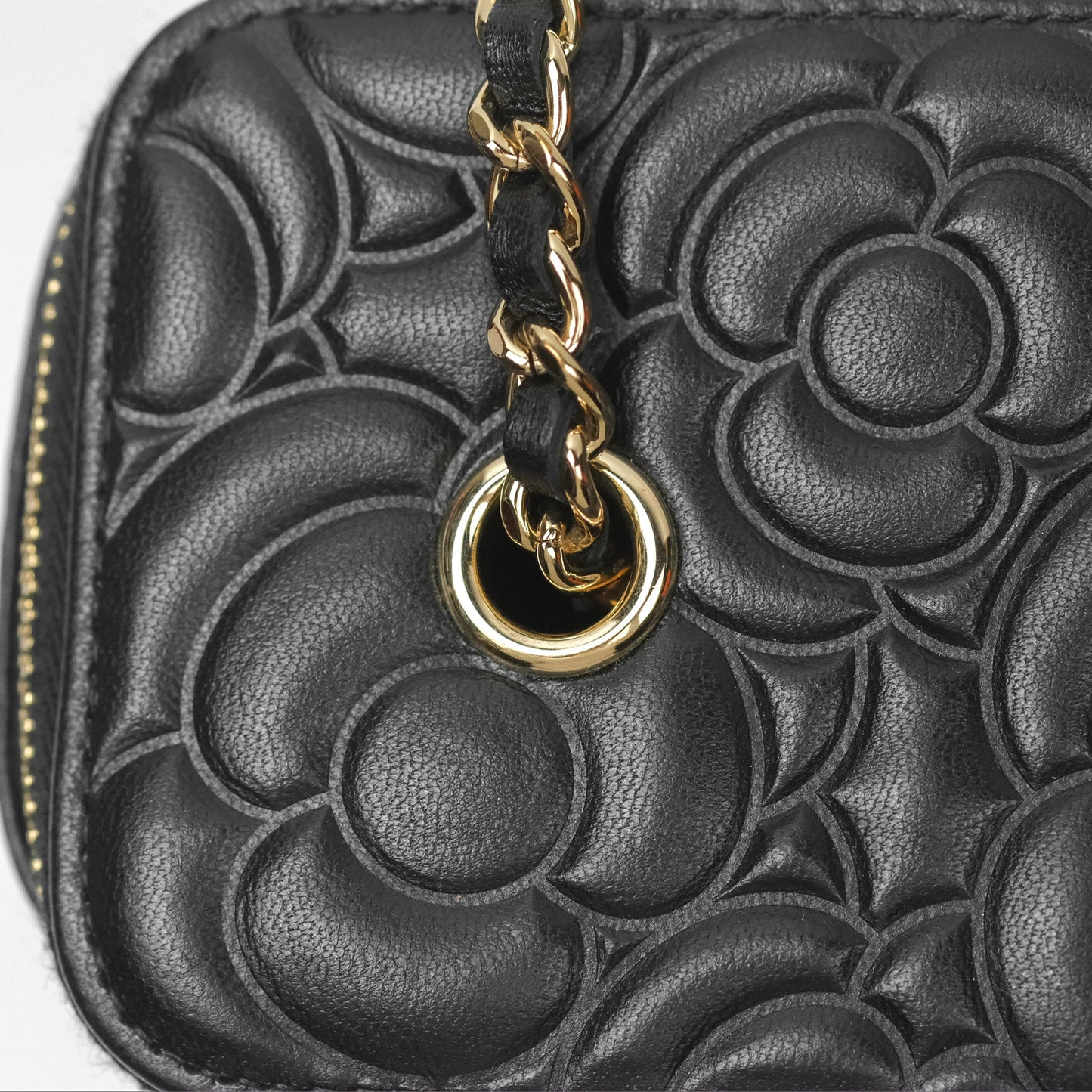 Chanel Vanity Rectangular Camellia Embossed Black Lambskin Gold Hardware 21S