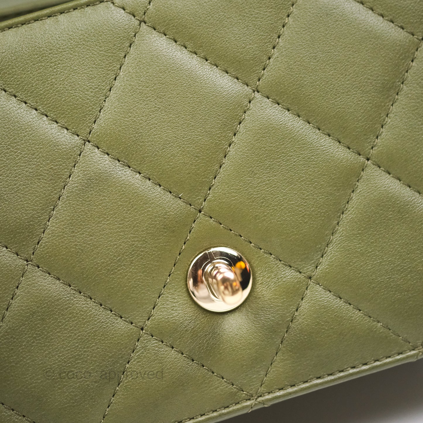 Chanel Small Coco Lady Quilted Flap Bag With Top Handle Olive Green Calfskin Gold Hardware