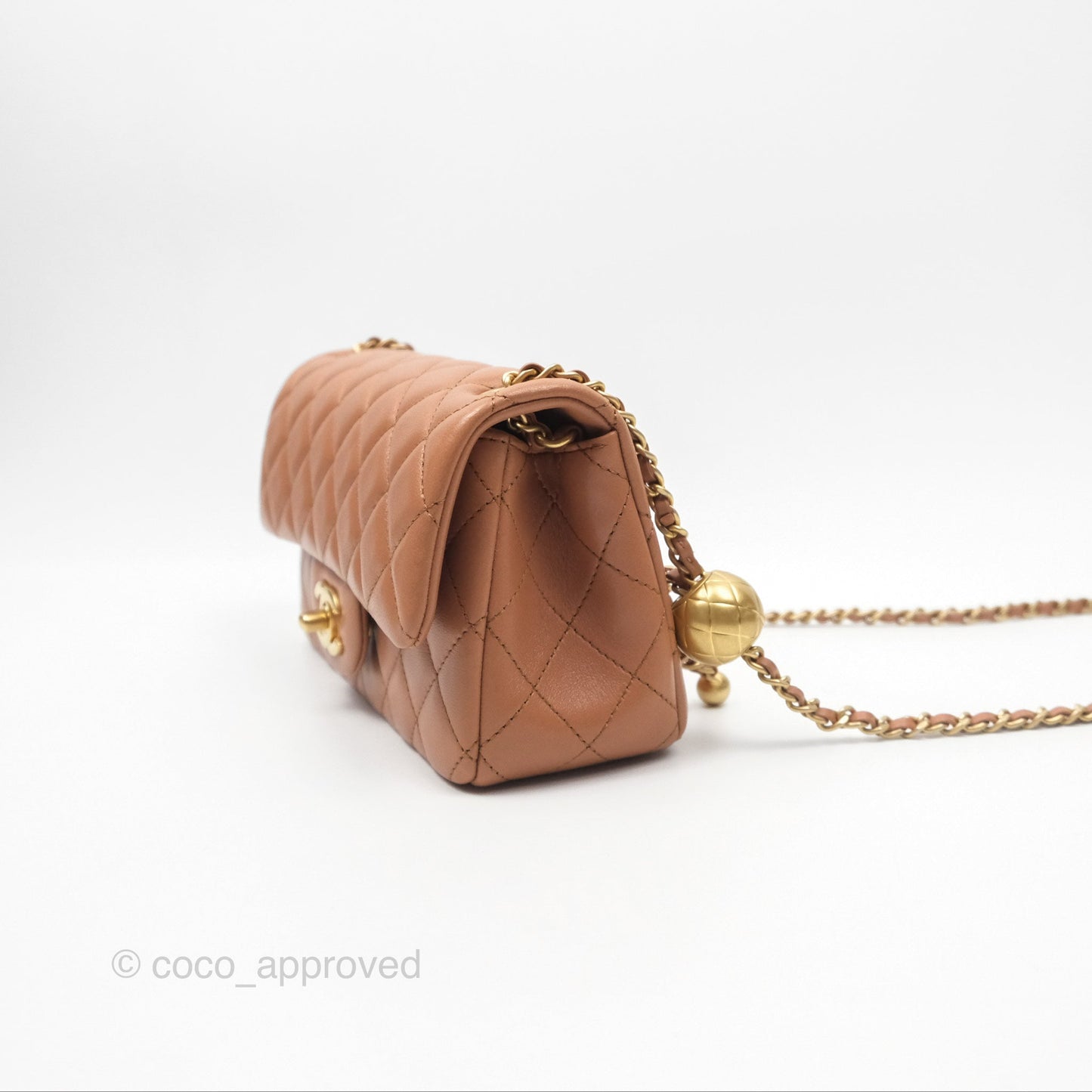 Chanel Mini Rectangular Pearl Crush Caramel Dark Beige Lambskin Aged Gold Hardware