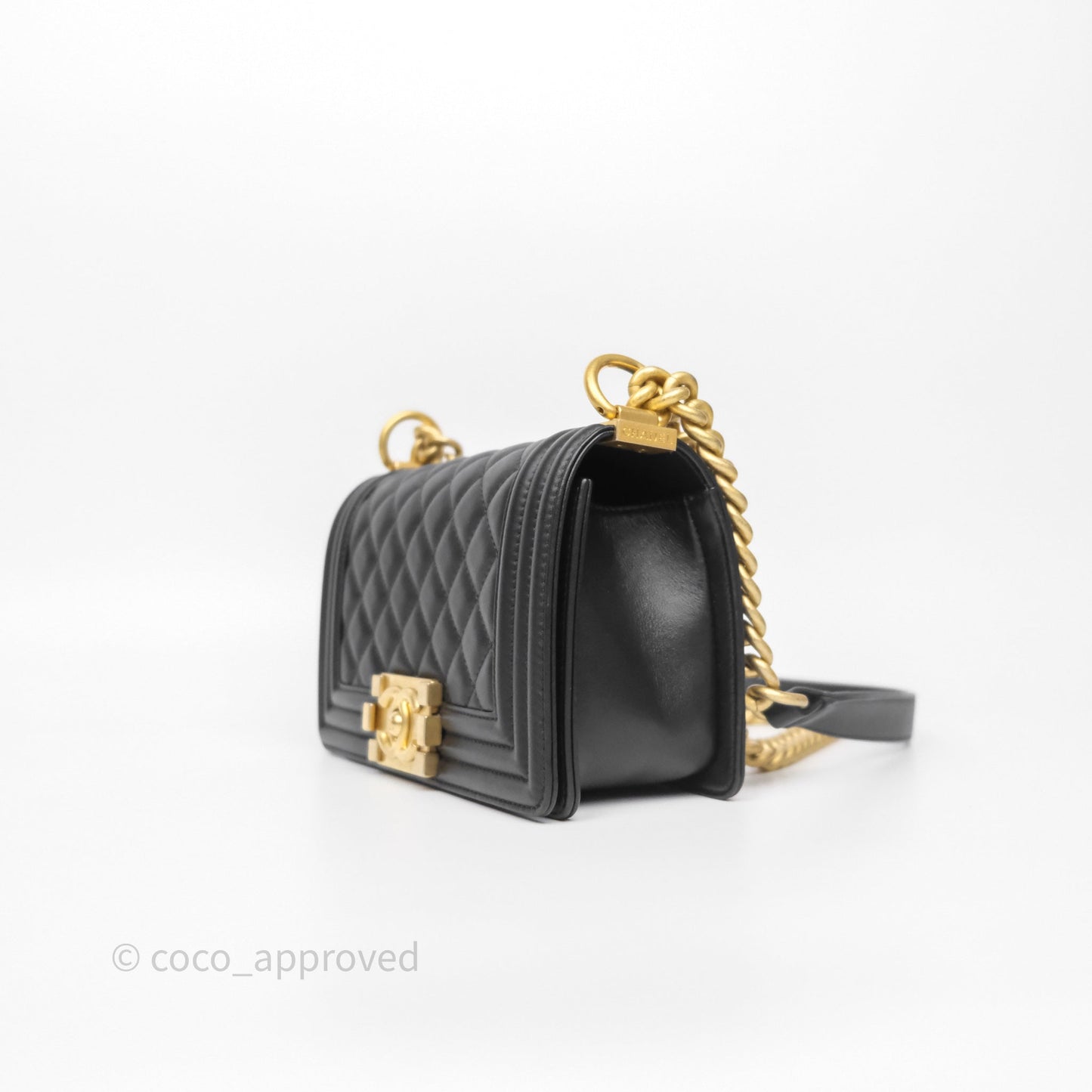 Chanel Small Boy Quilted Black Calfskin Aged Gold Hardware