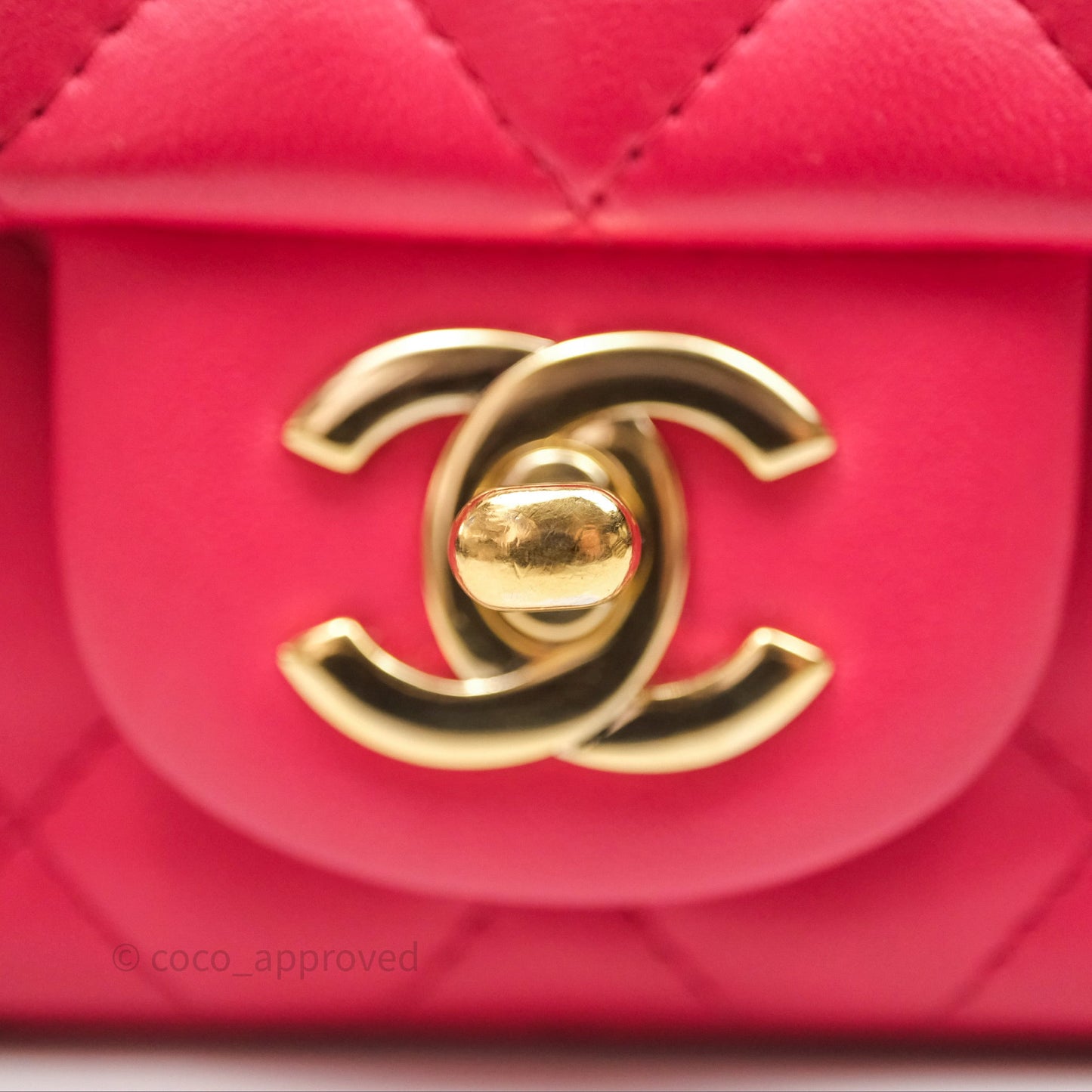 Chanel Mini Square Flap Quilted Dark Pink Lambskin Gold Hardware