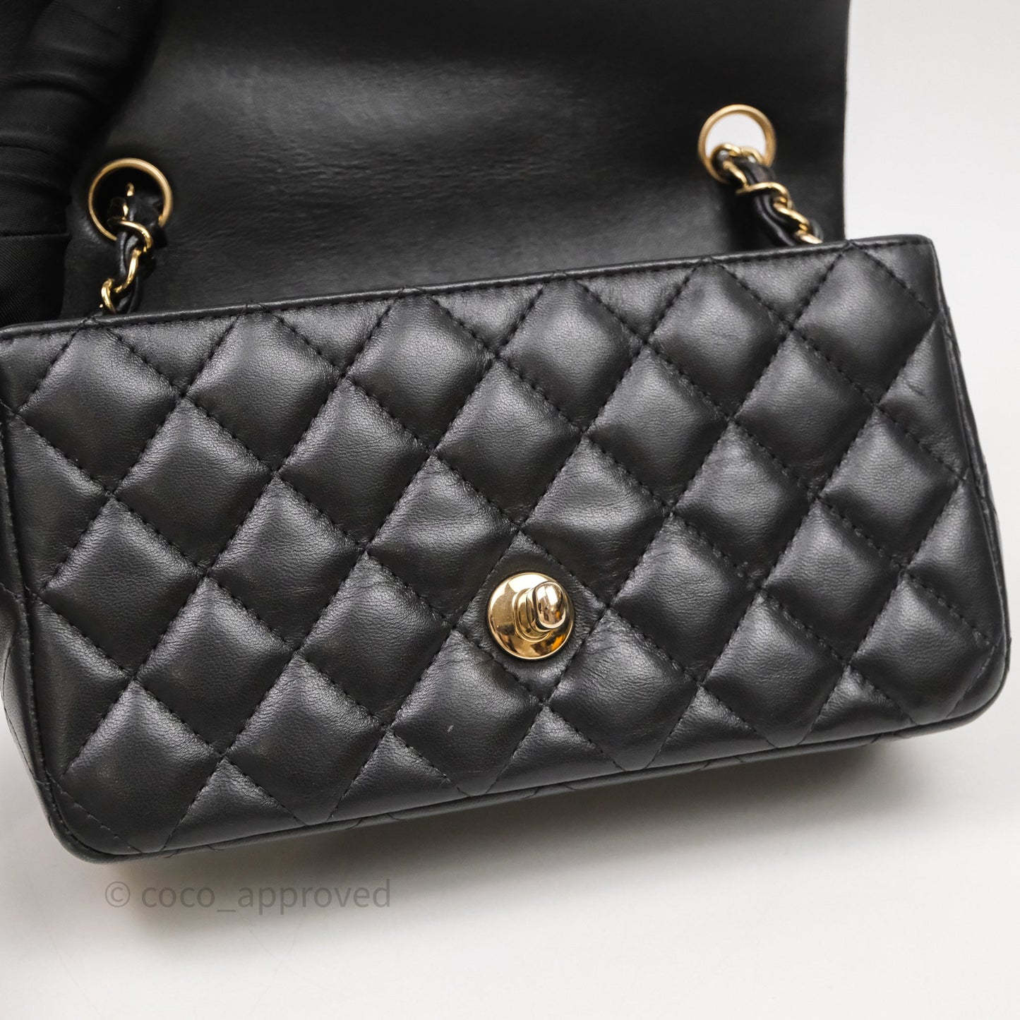 Chanel Mini Rectangular Flap Quilted Black Lambskin Gold Hardware