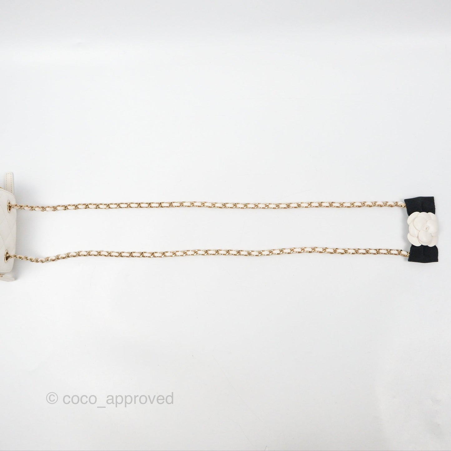 Chanel Camellia White Quilted Lambskin Mini Vanity with Chain Gold Hardware
