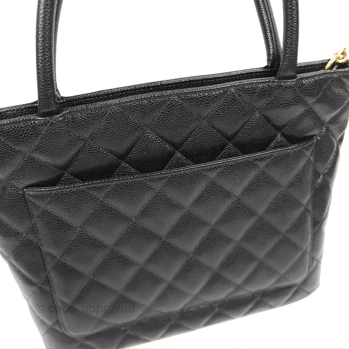 Chanel Vintage Medallion CC Black Caviar Tote Bag Gold Hardware