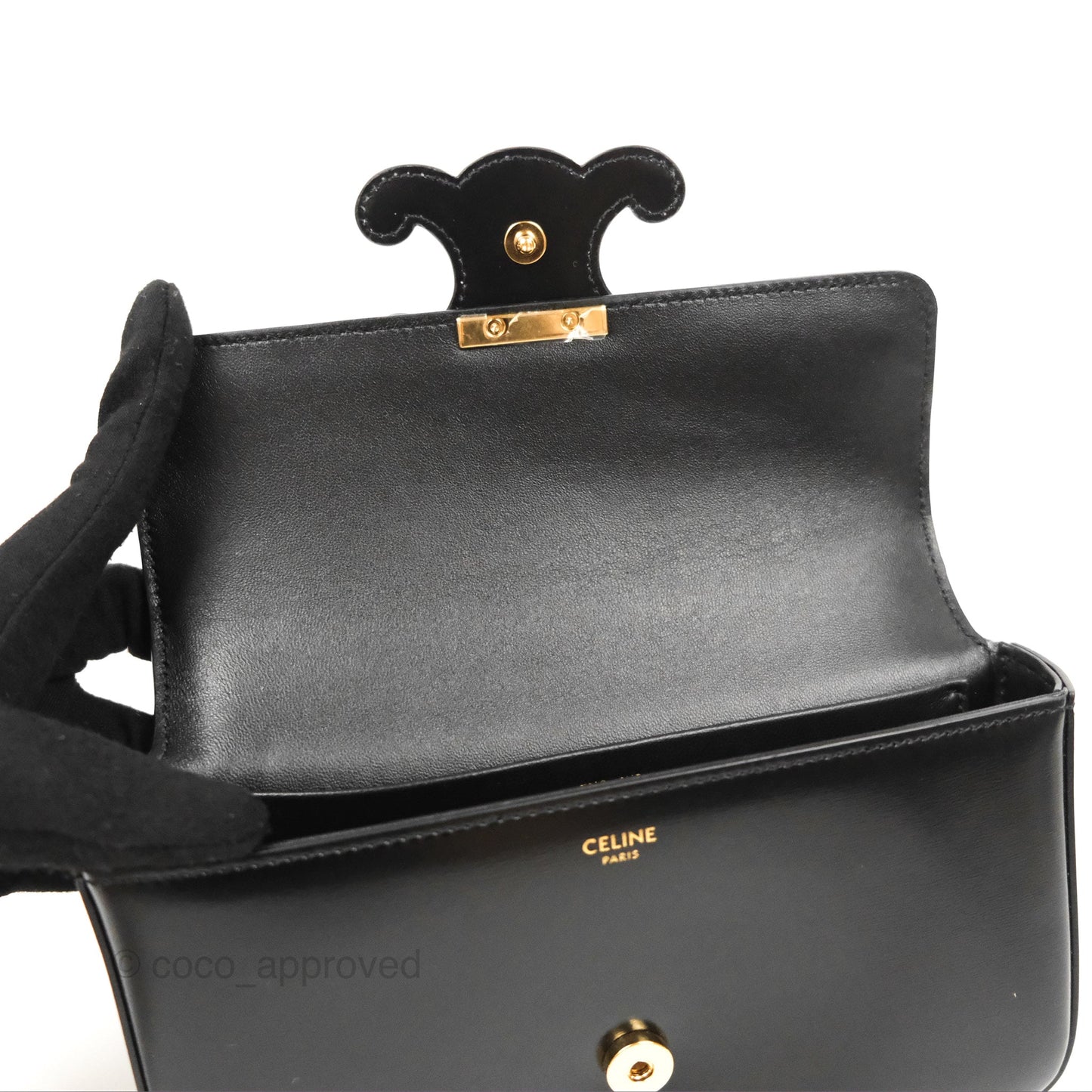 Celine Triomphe Chain Shoulder Bag Black Shiny Calfskin