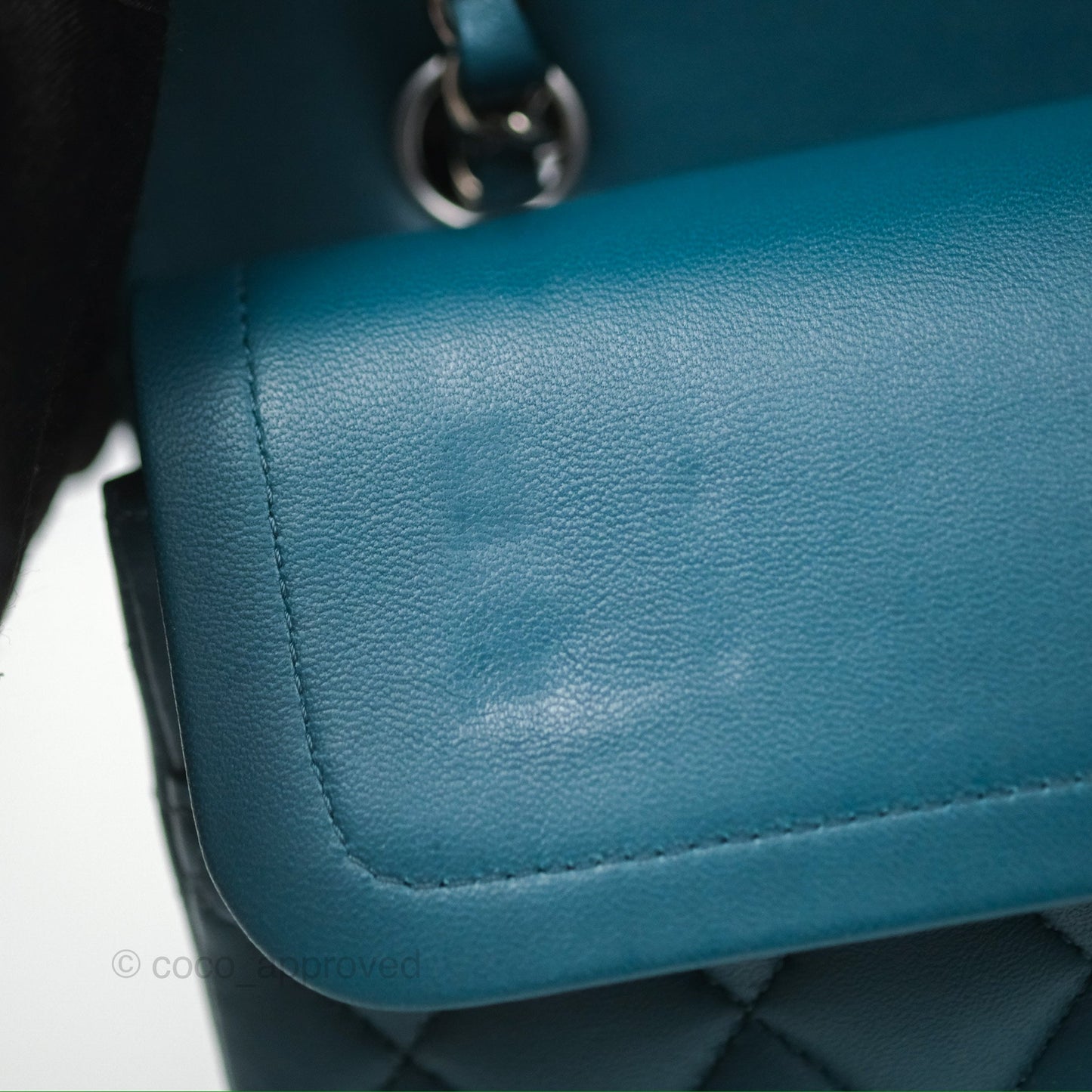 Chanel Classic M/L Medium Flap Quilted Teal Lambskin Silver Hardware