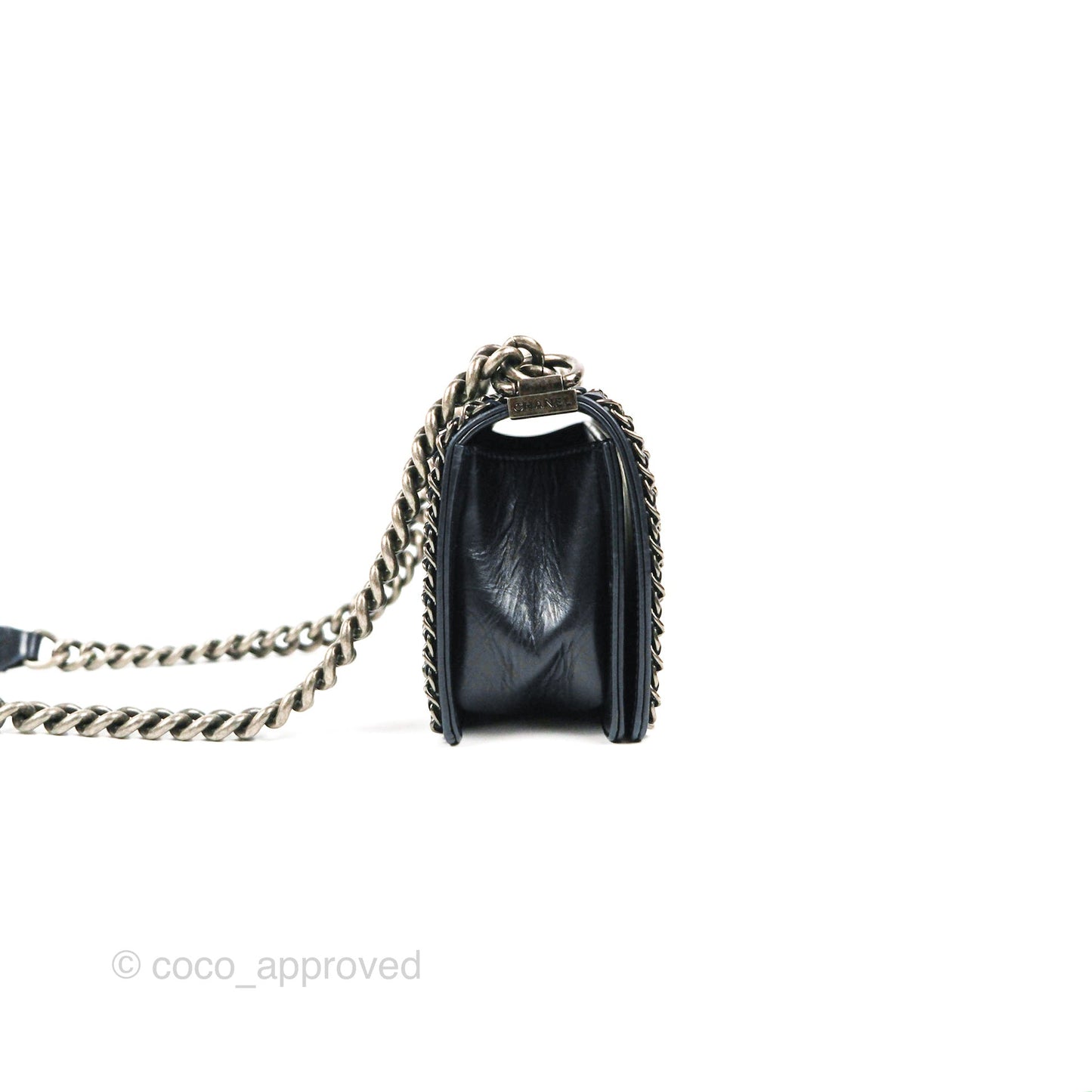 Chanel Small Chain Around Boy Dark Navy Glazed Calfskin Ruthenium Hardware