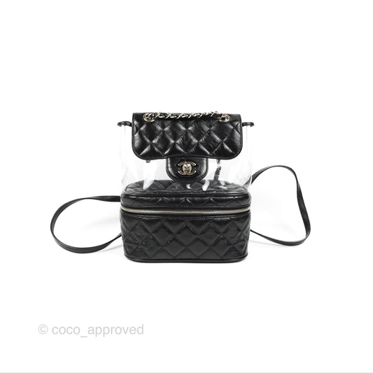 Chanel Aquarium PVC Backpack Black Crumpled Calfskin Silver Hardware