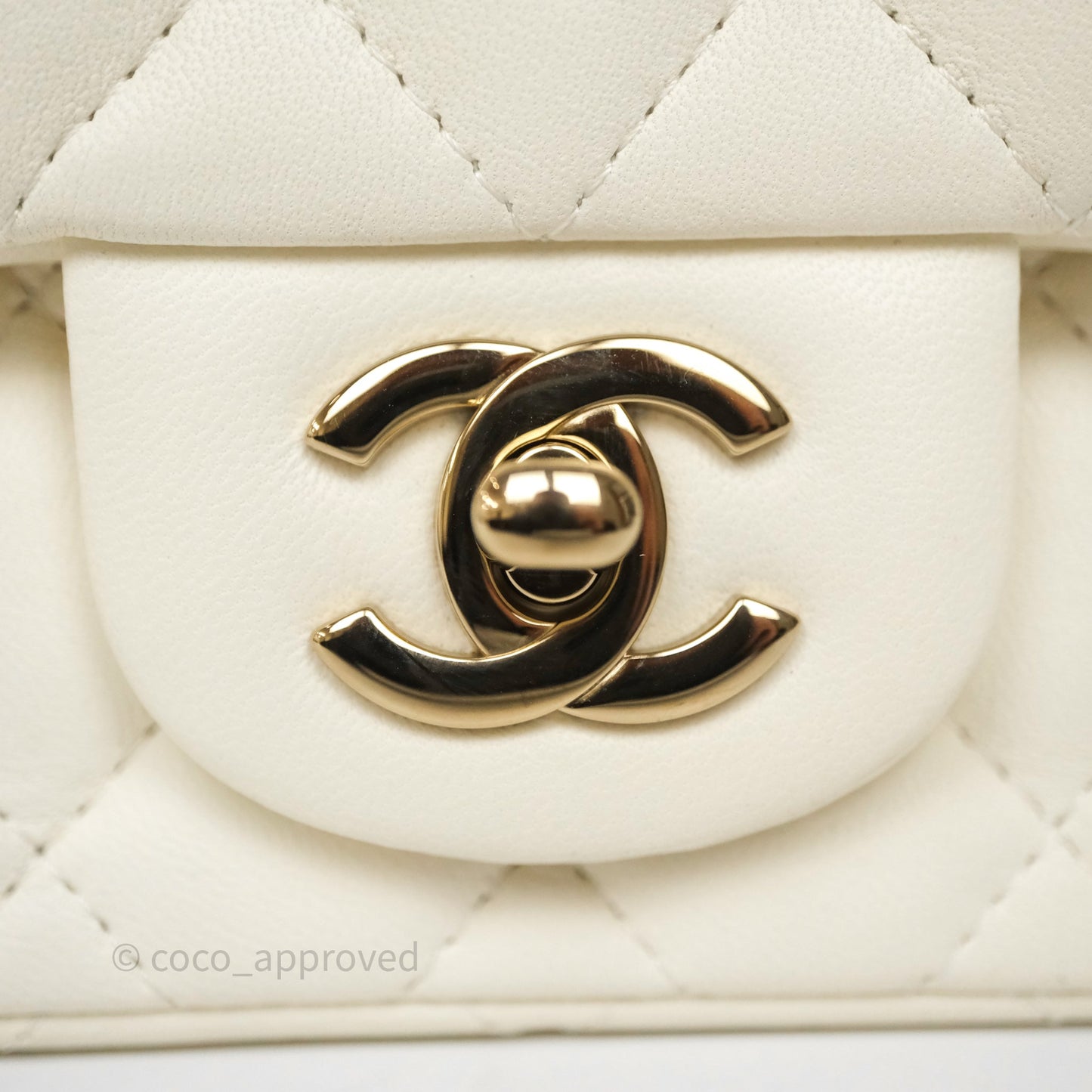 Chanel Quilted Mini Square White Lambskin Gold Hardware