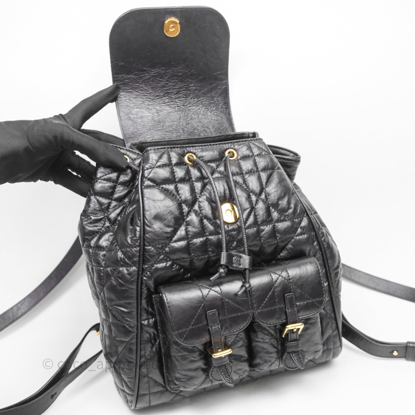 Christian Dior Medium Dior Caro Backpack Black Macrocannage Lambskin