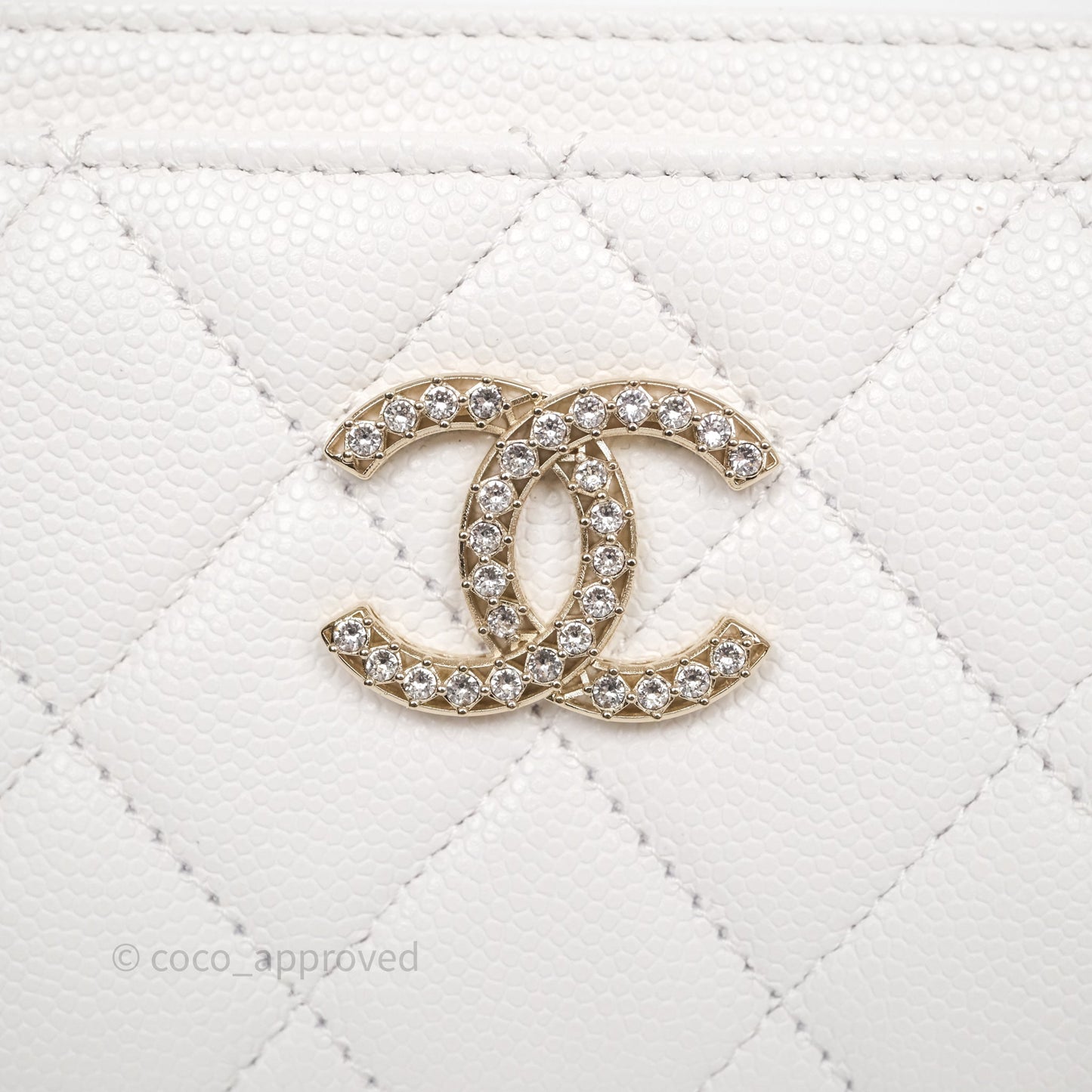 Chanel Crystal CC Quilted Flat Card Holder White Caviar