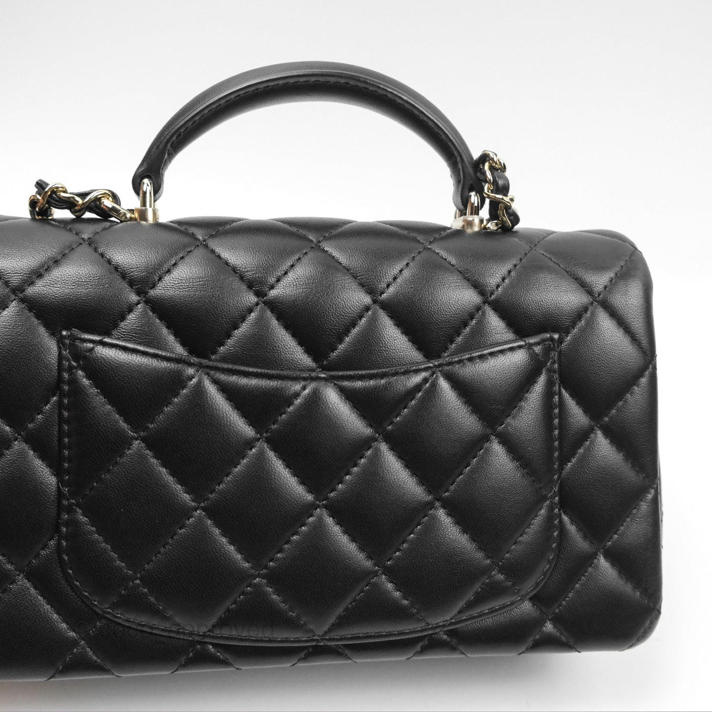 Chanel Top Handle Mini Rectangular Flap Bag Black Lambskin Gold Hardware